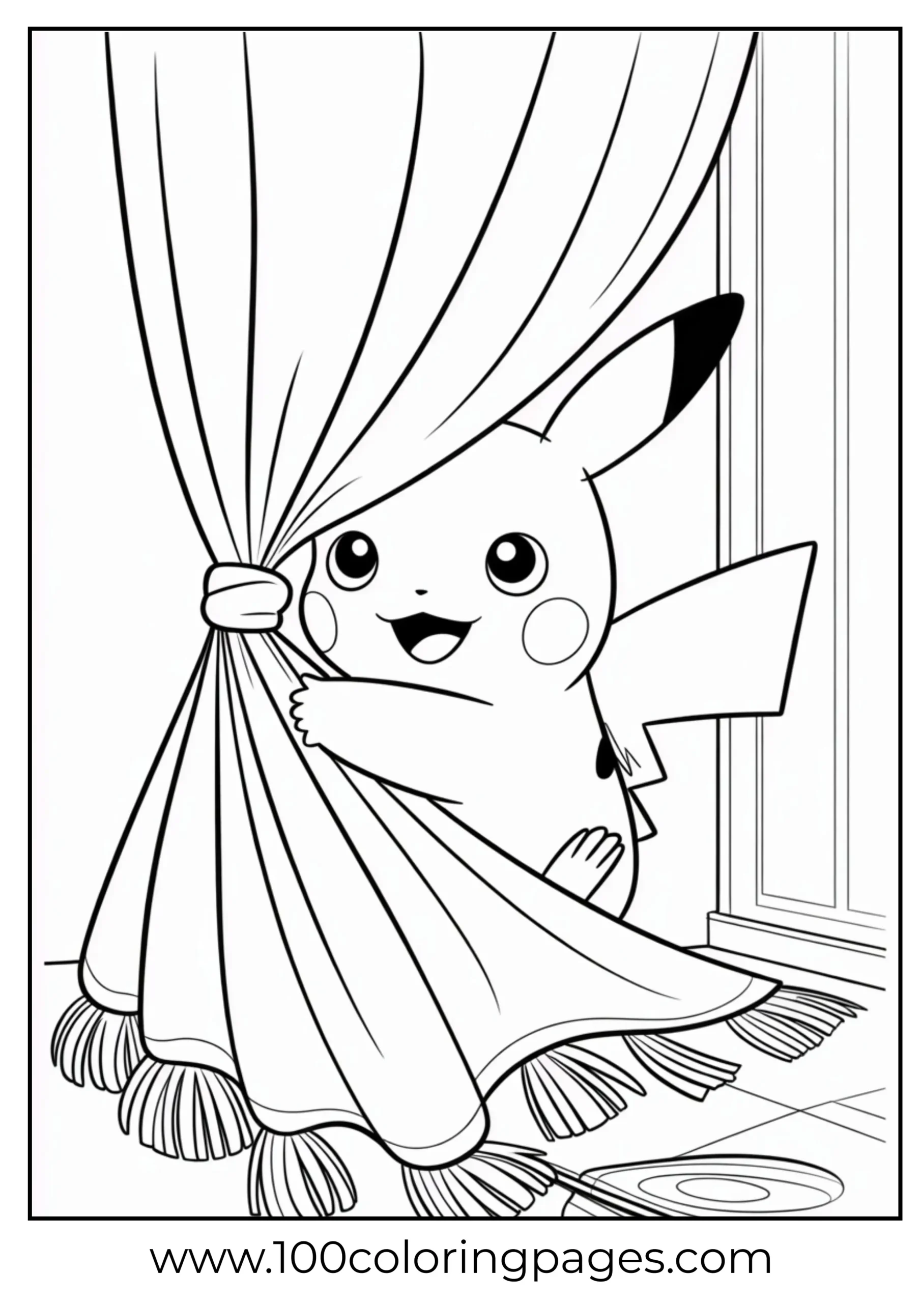 Pikachu peeking from behind curtain