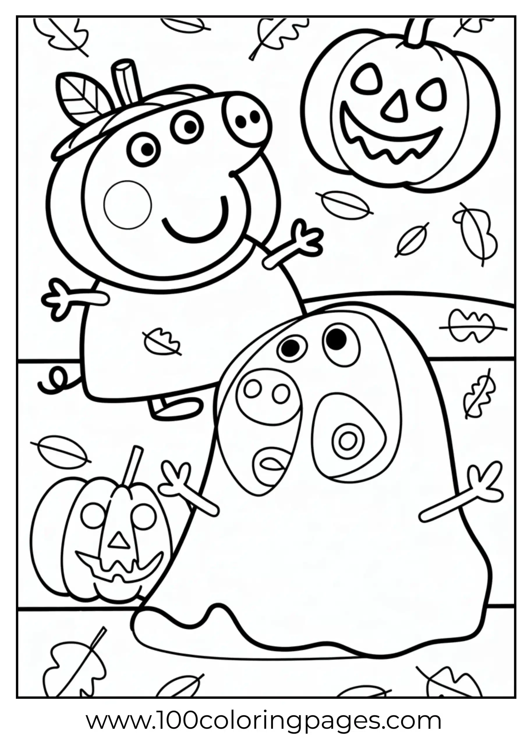 Peppa and George in Halloween costumes coloring page
