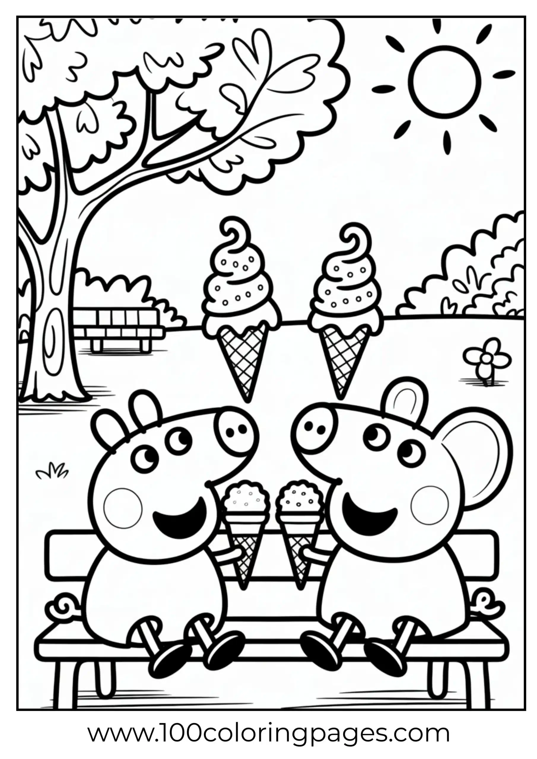 Peppa and Emily Elephant eating ice cream coloring page