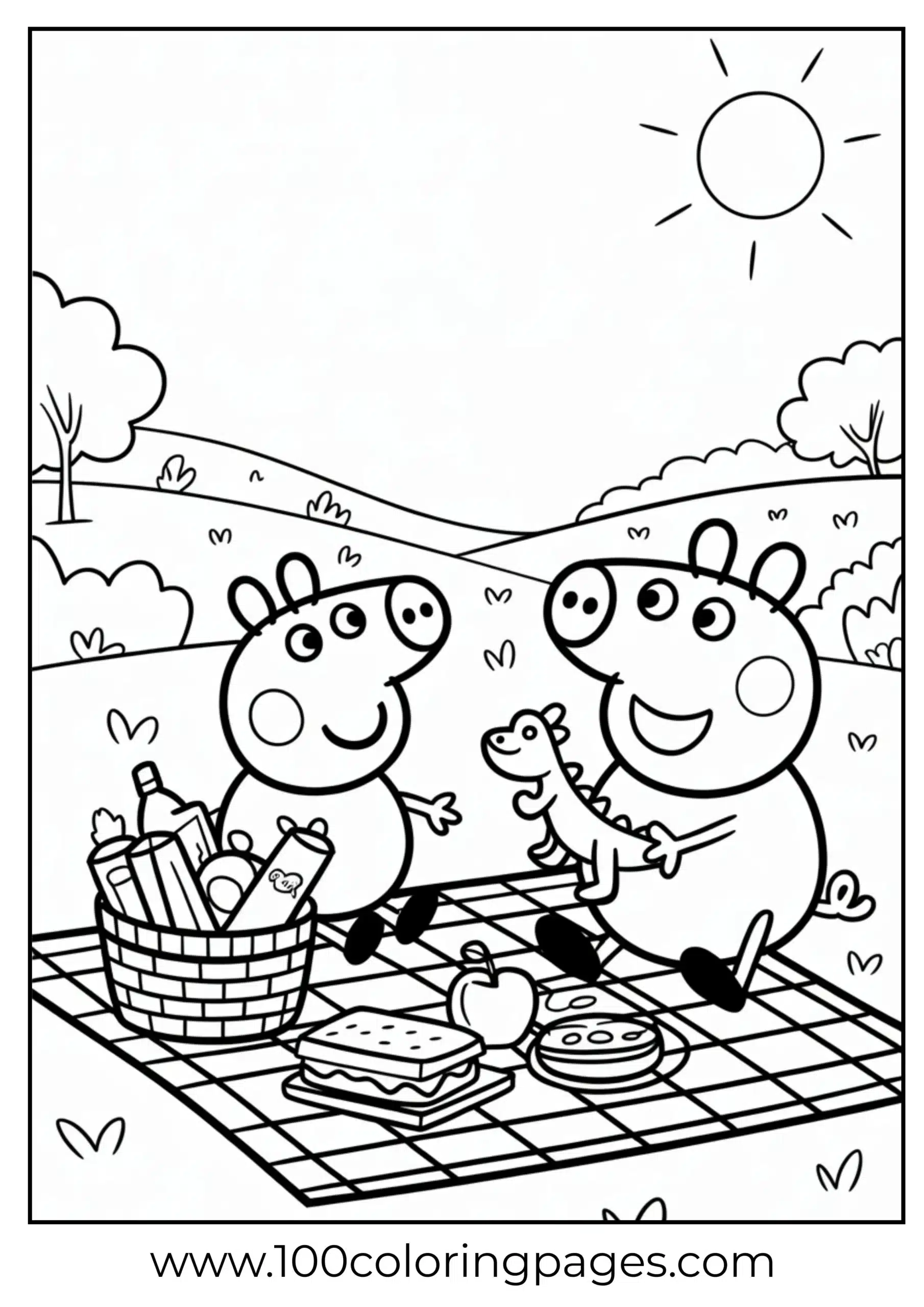 Peppa Pig picnic with George coloring page