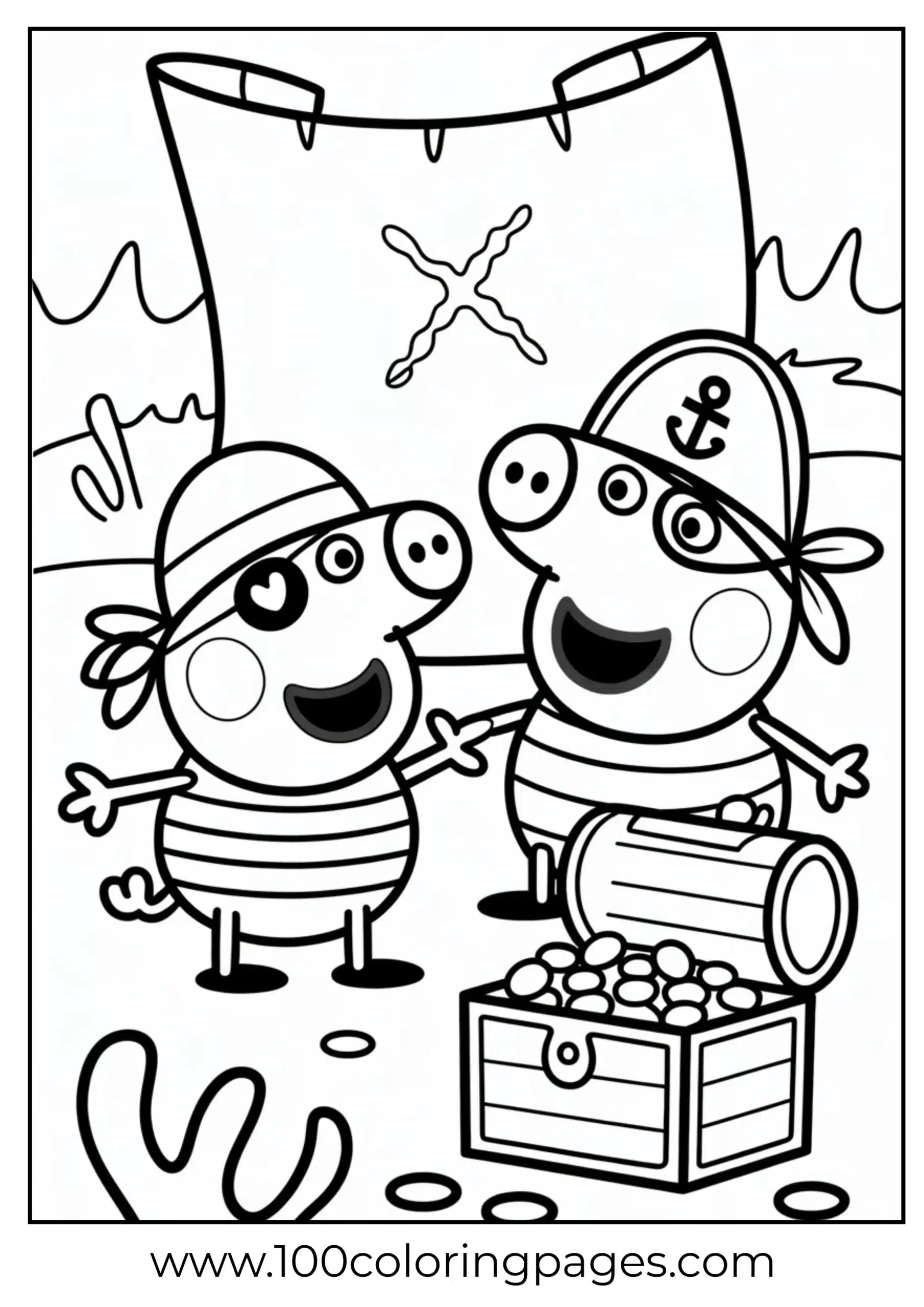 Peppa and Danny Dog in pirate costumes coloring page