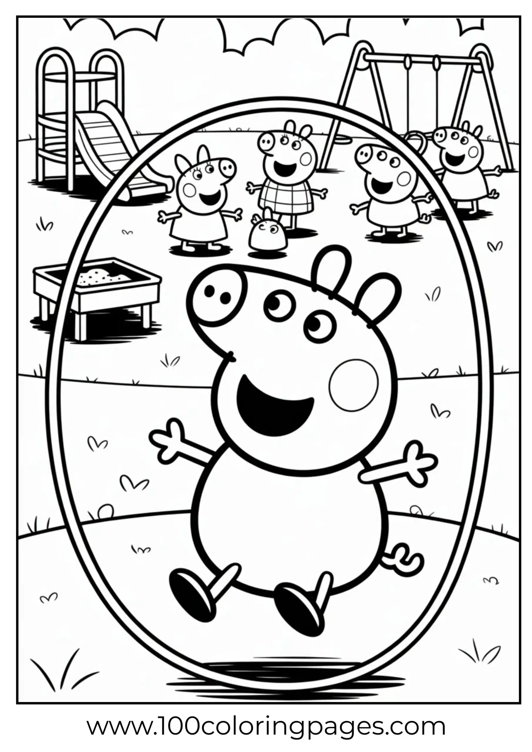 Peppa Pig jumping rope with friends coloring page