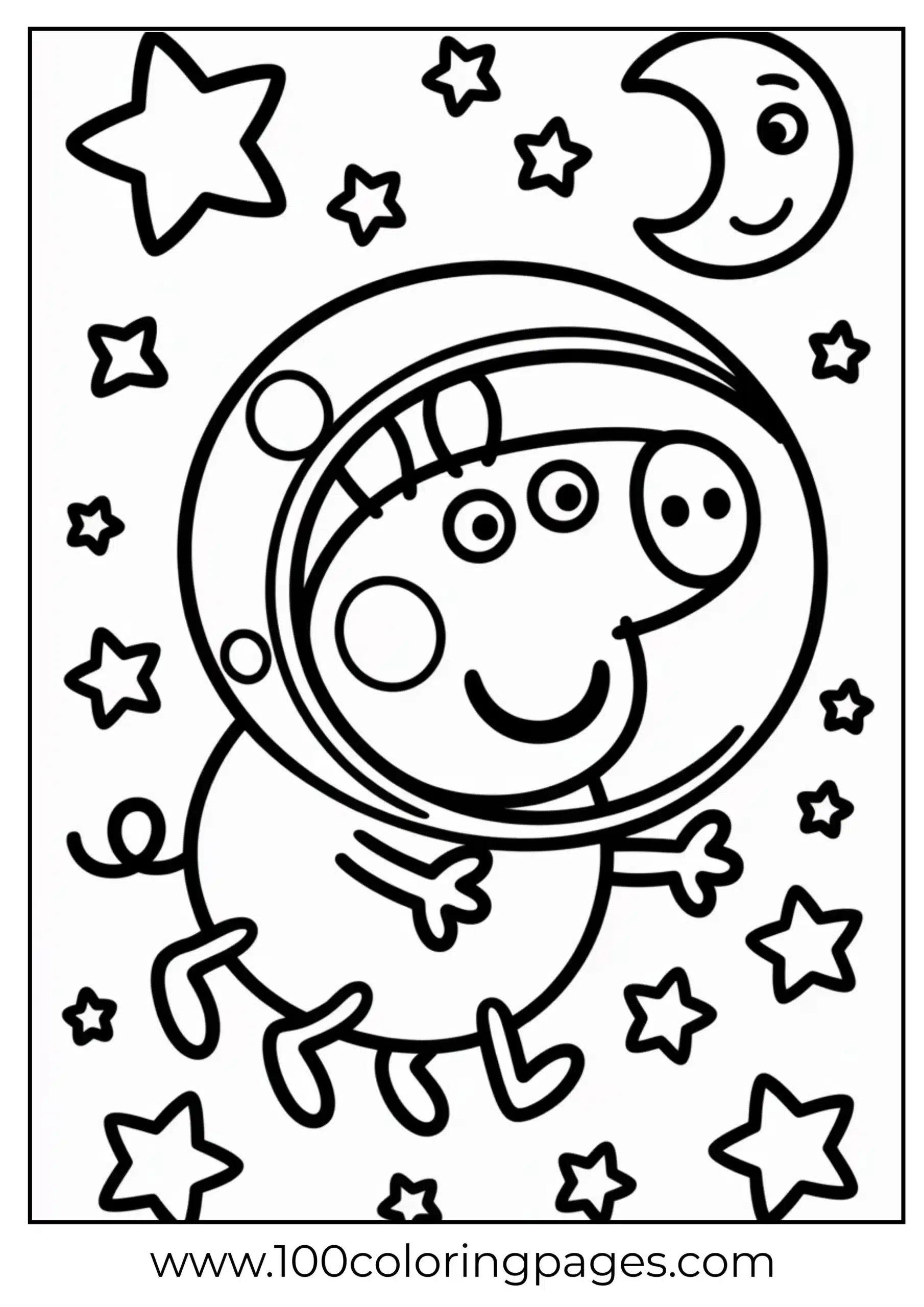 Peppa Pig floating in space with helmet coloring page
