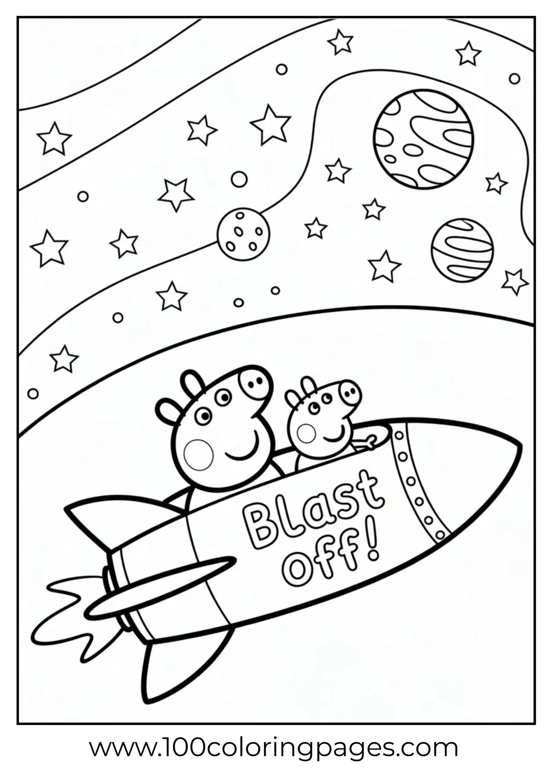 Peppa and George in pretend rocket ship coloring page