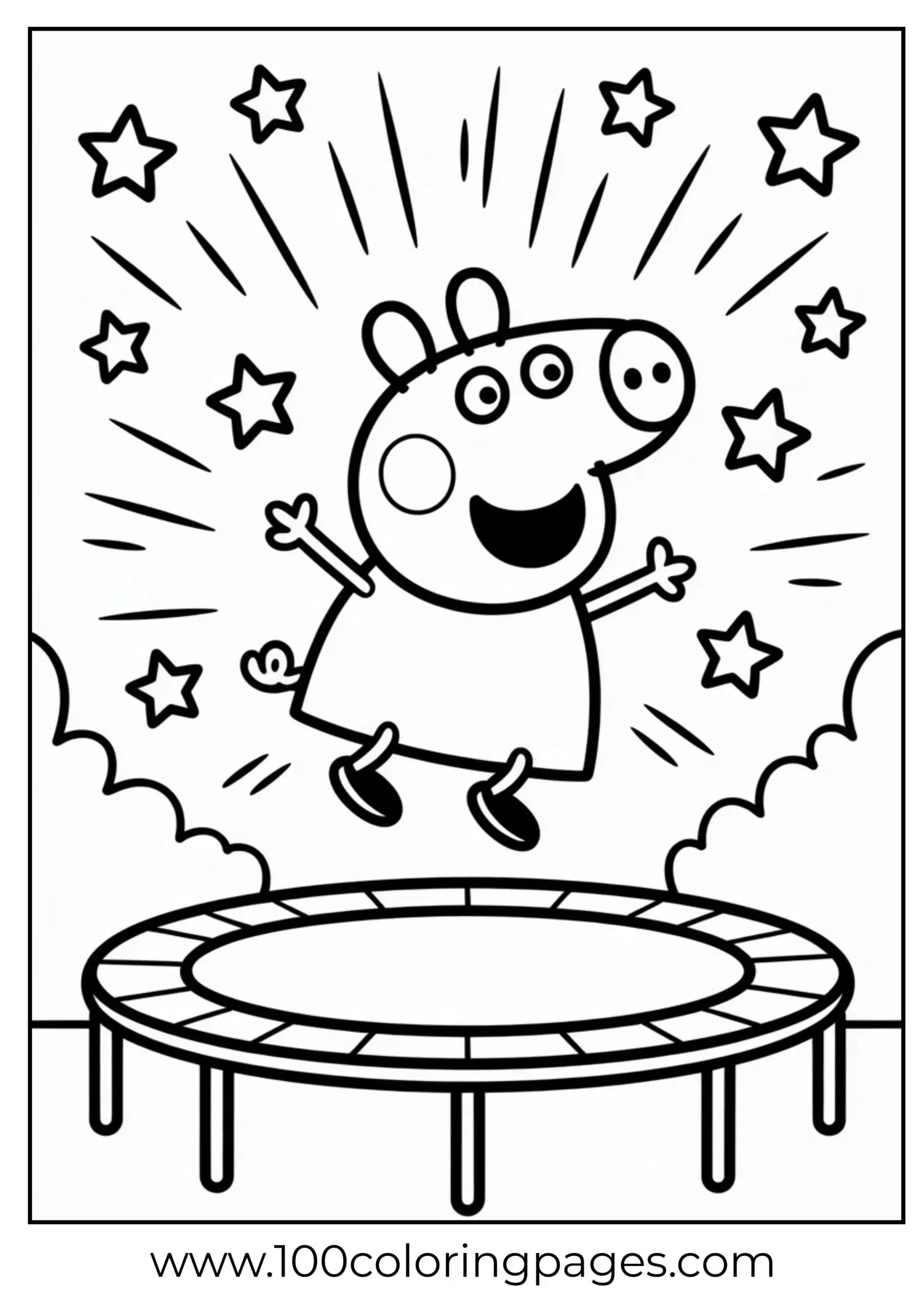 Peppa Pig jumping on trampoline in backyard coloring page