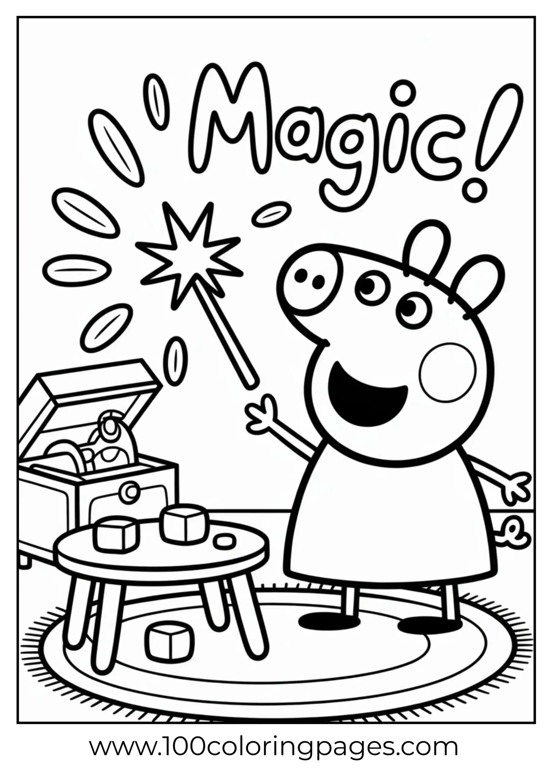 Peppa pretending to be wizard with magic wand coloring page
