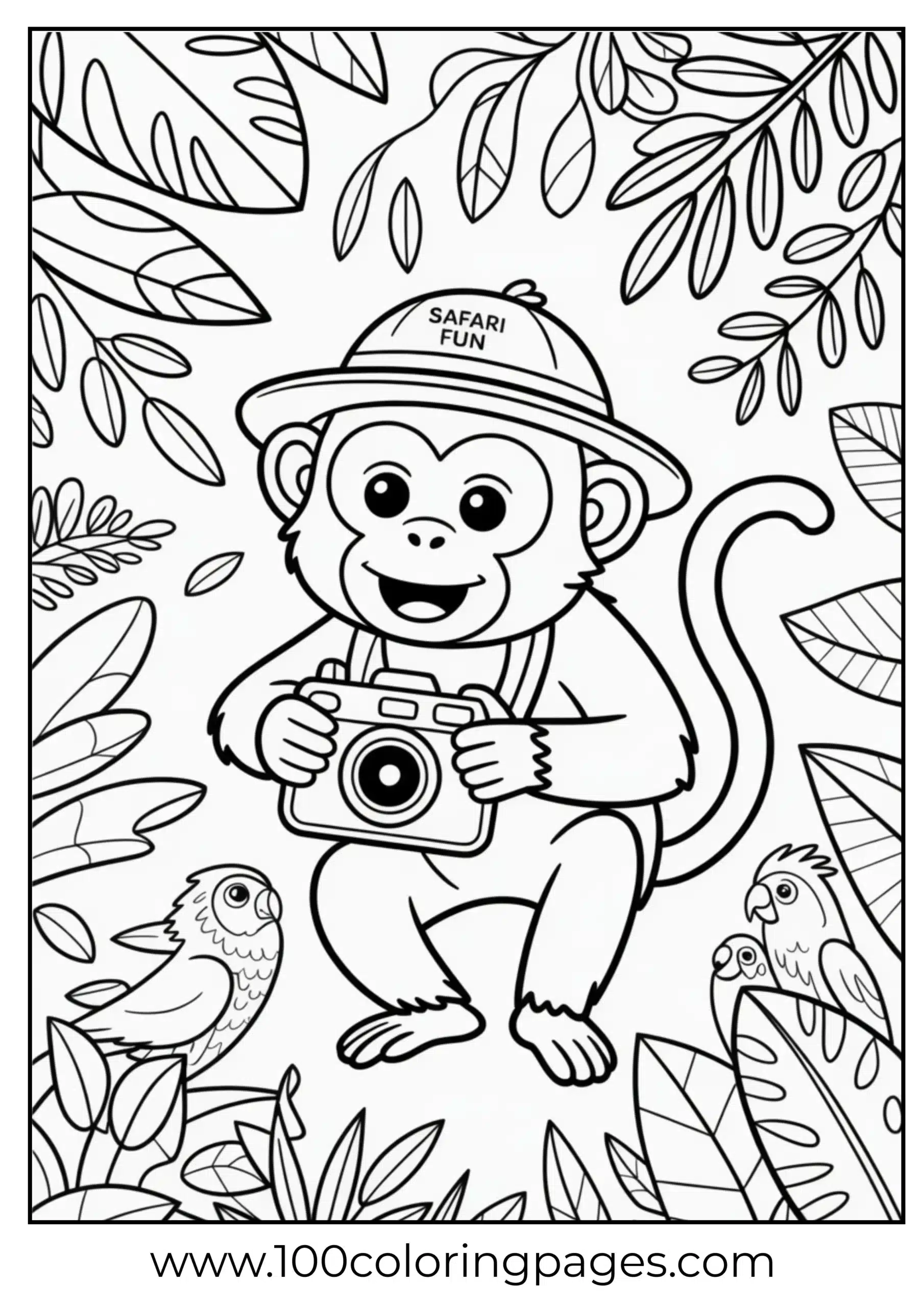 Monkey photographing jungle coloring page