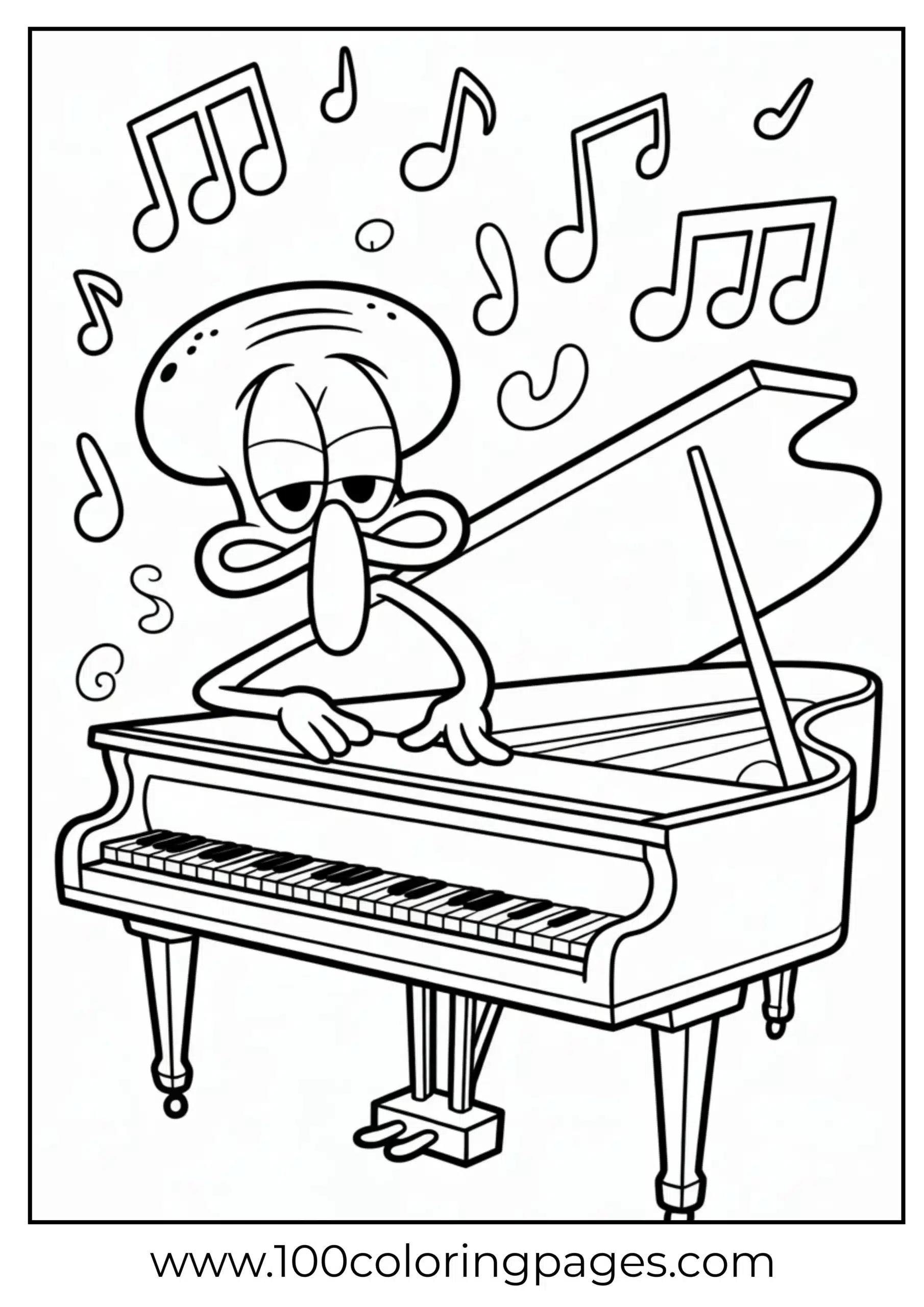 Squidward seated at piano with closed eyes