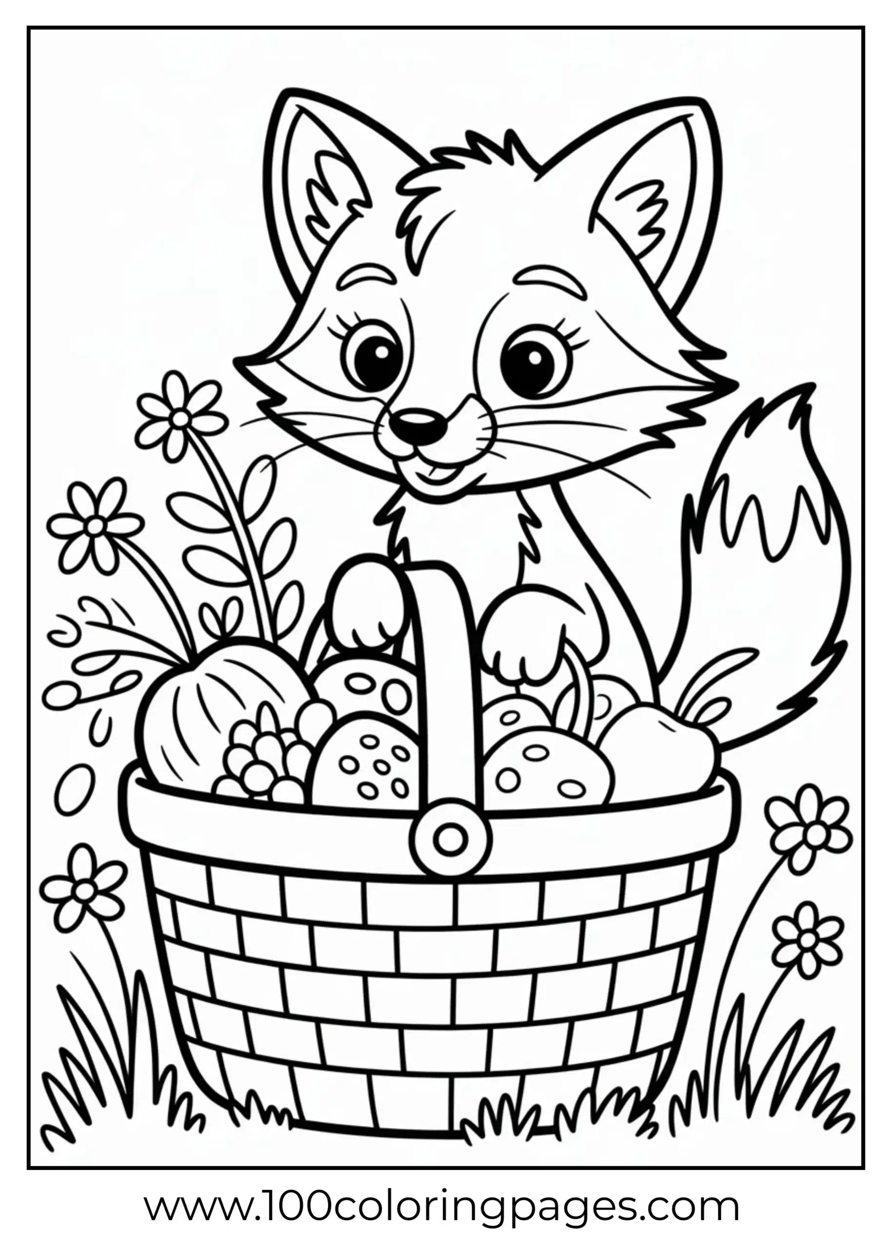 Fox exploring open picnic basket