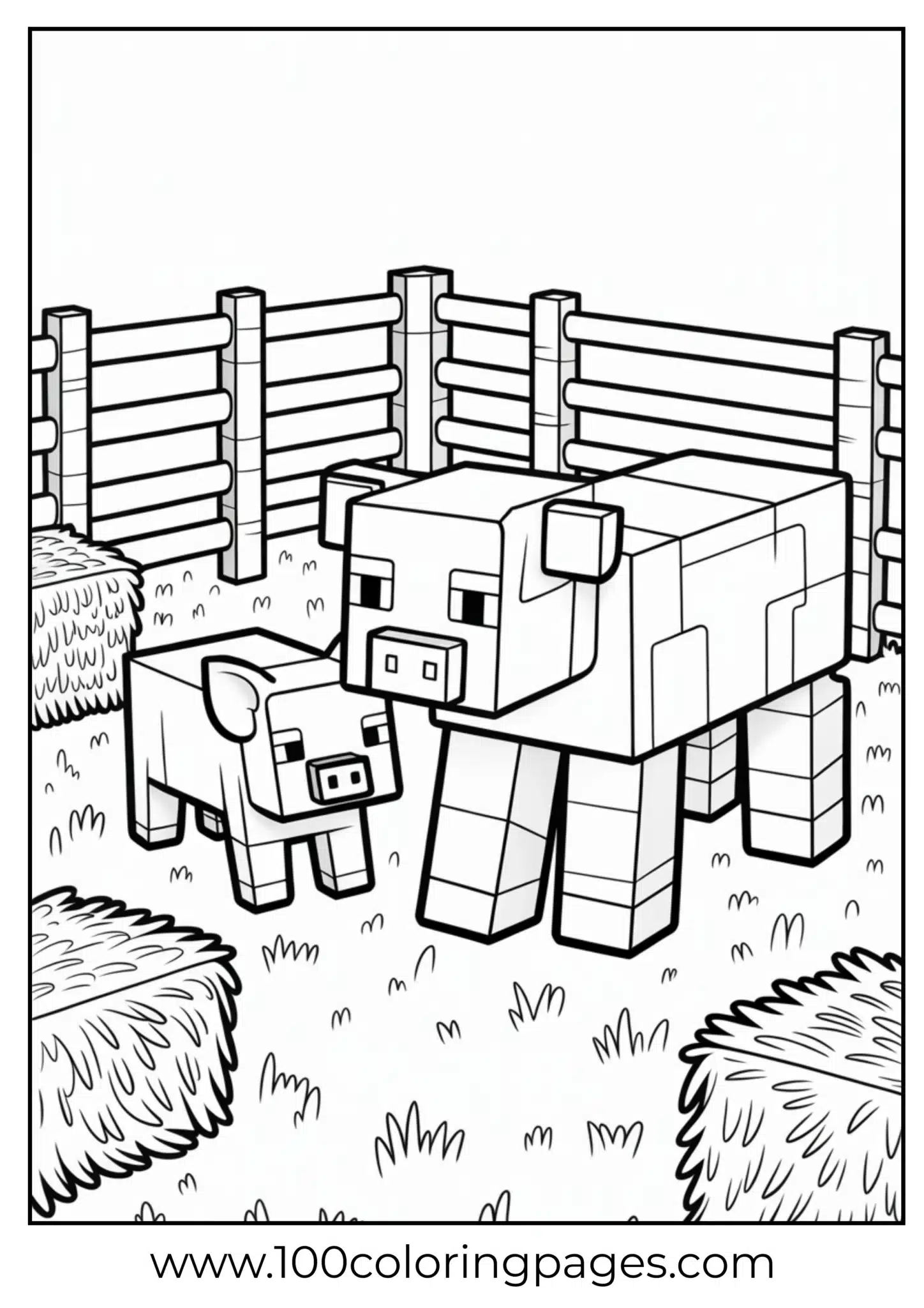 Pig and piglet in a farm enclosure coloring page