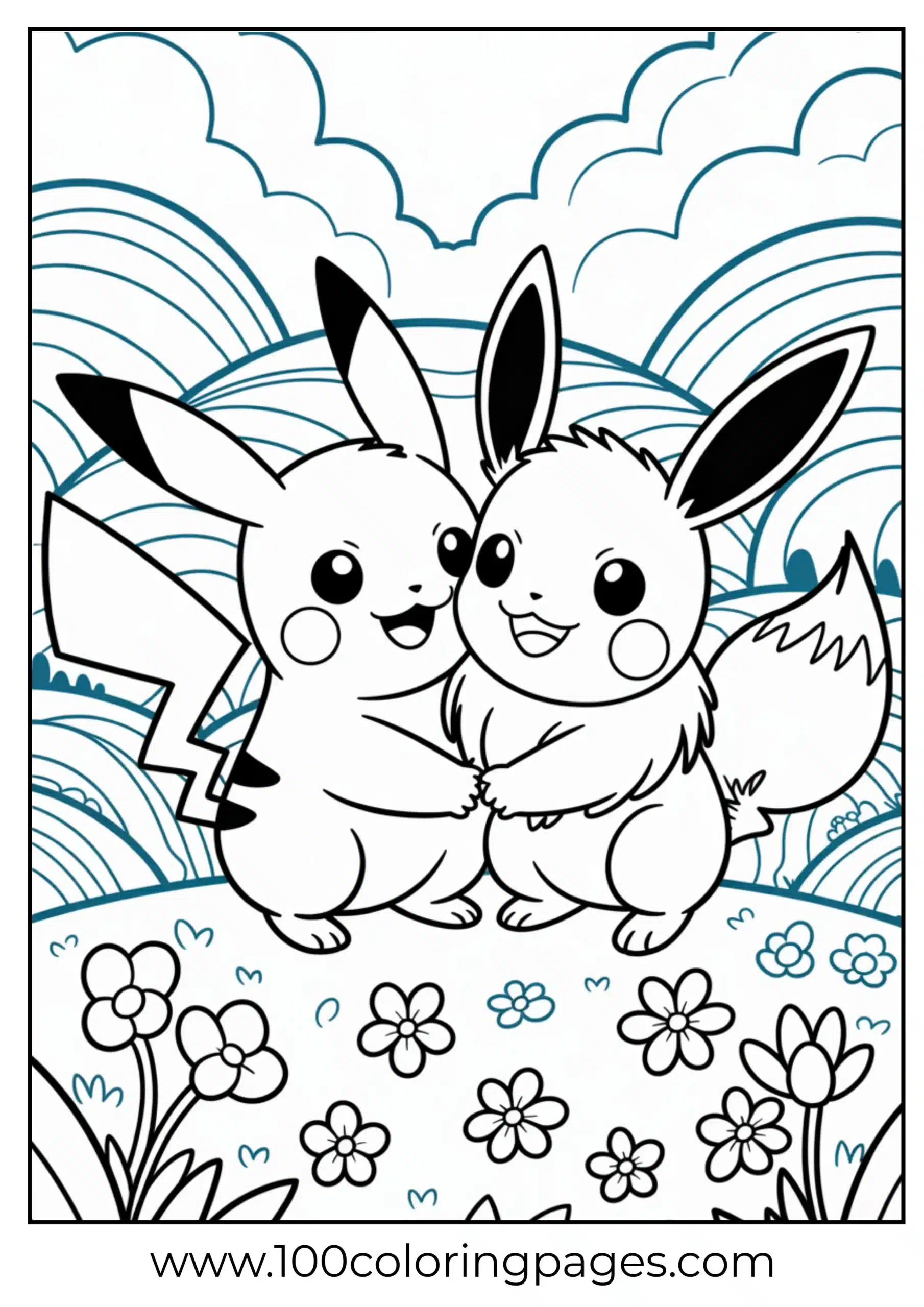 Pikachu and Eevee holding hands