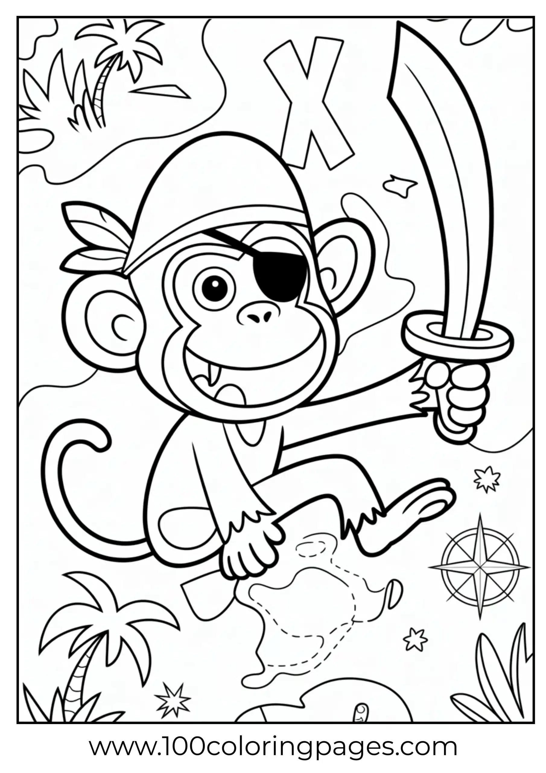 Monkey pirate with banana sword coloring page