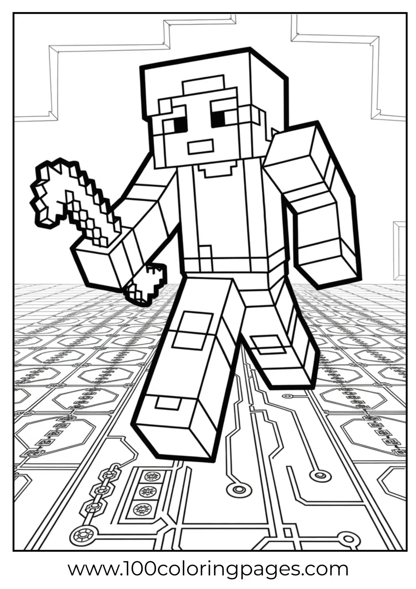 Pixel-style warrior on an electronic circuit board background