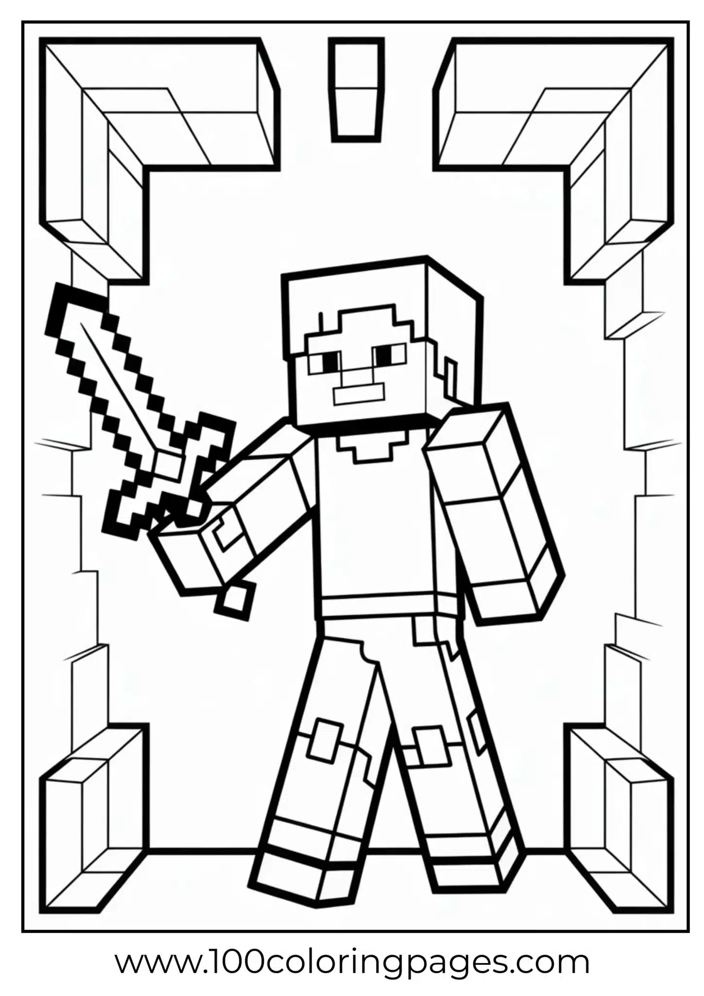 Pixelated warrior holding a sword in a Minecraft style