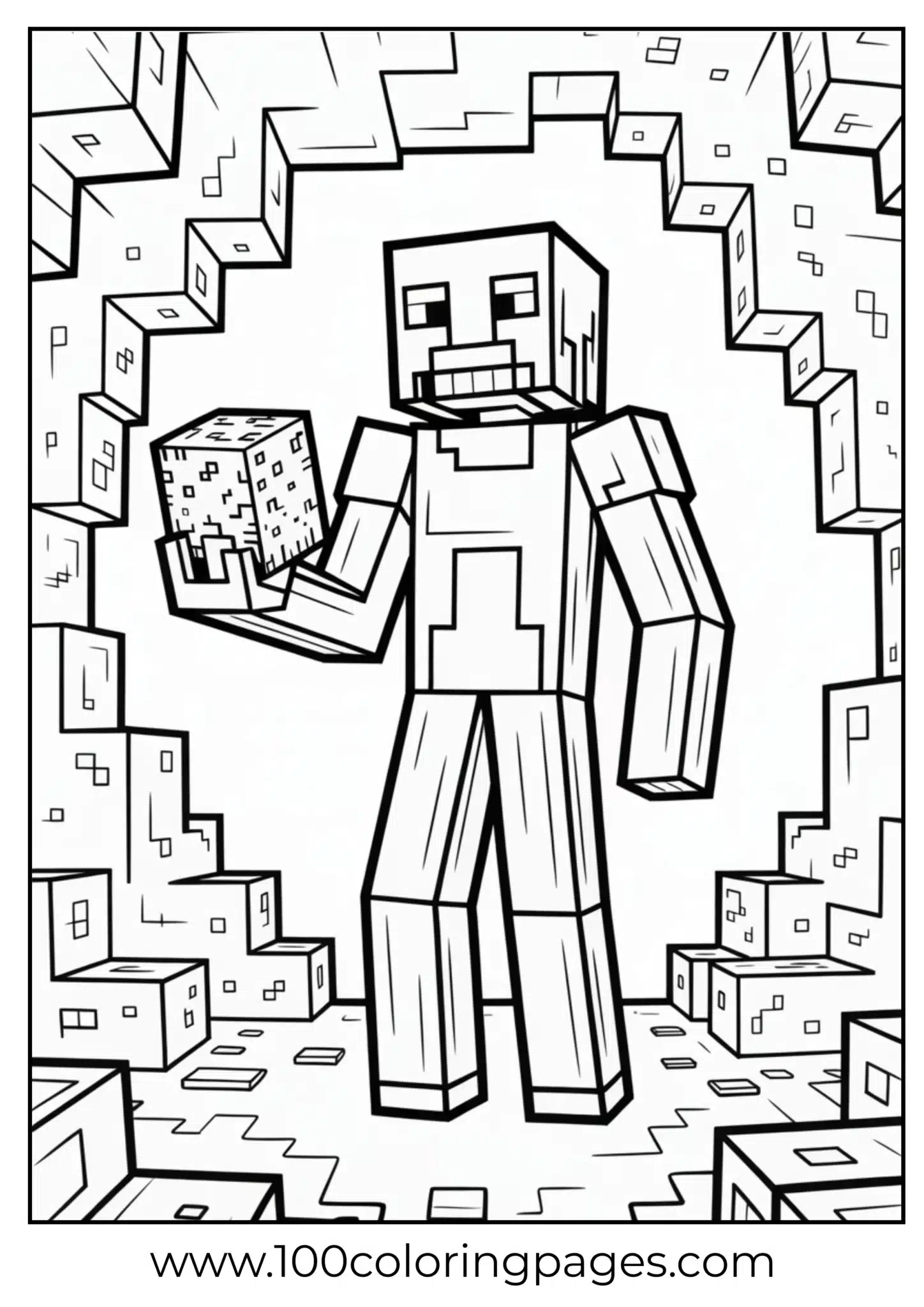 Pixelated robot surrounded by floating cubes to color