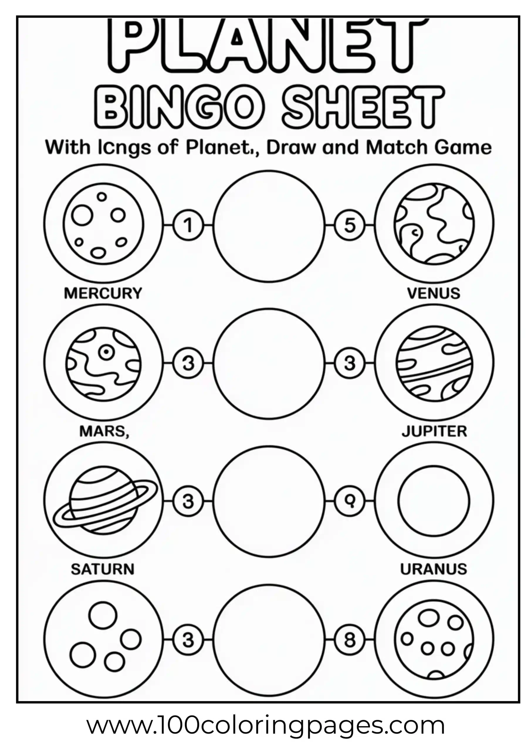 Planet bingo activity coloring page