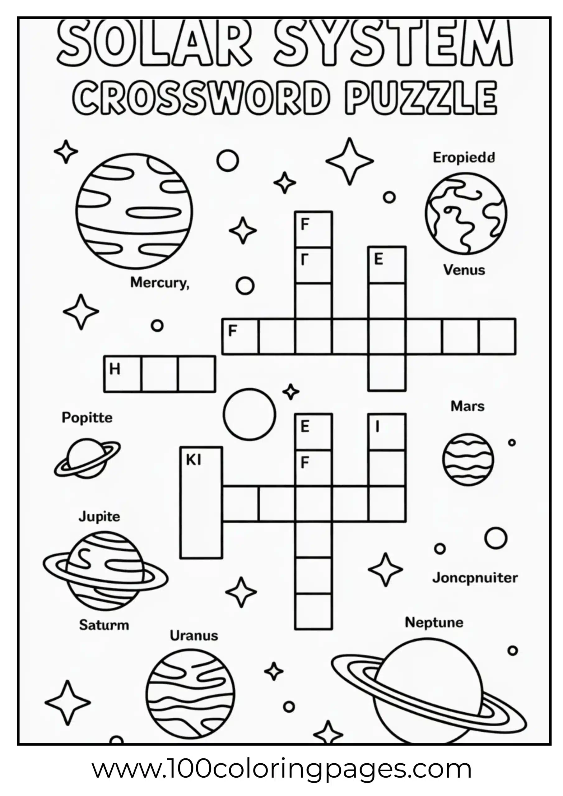 Planet crossword puzzle coloring page
