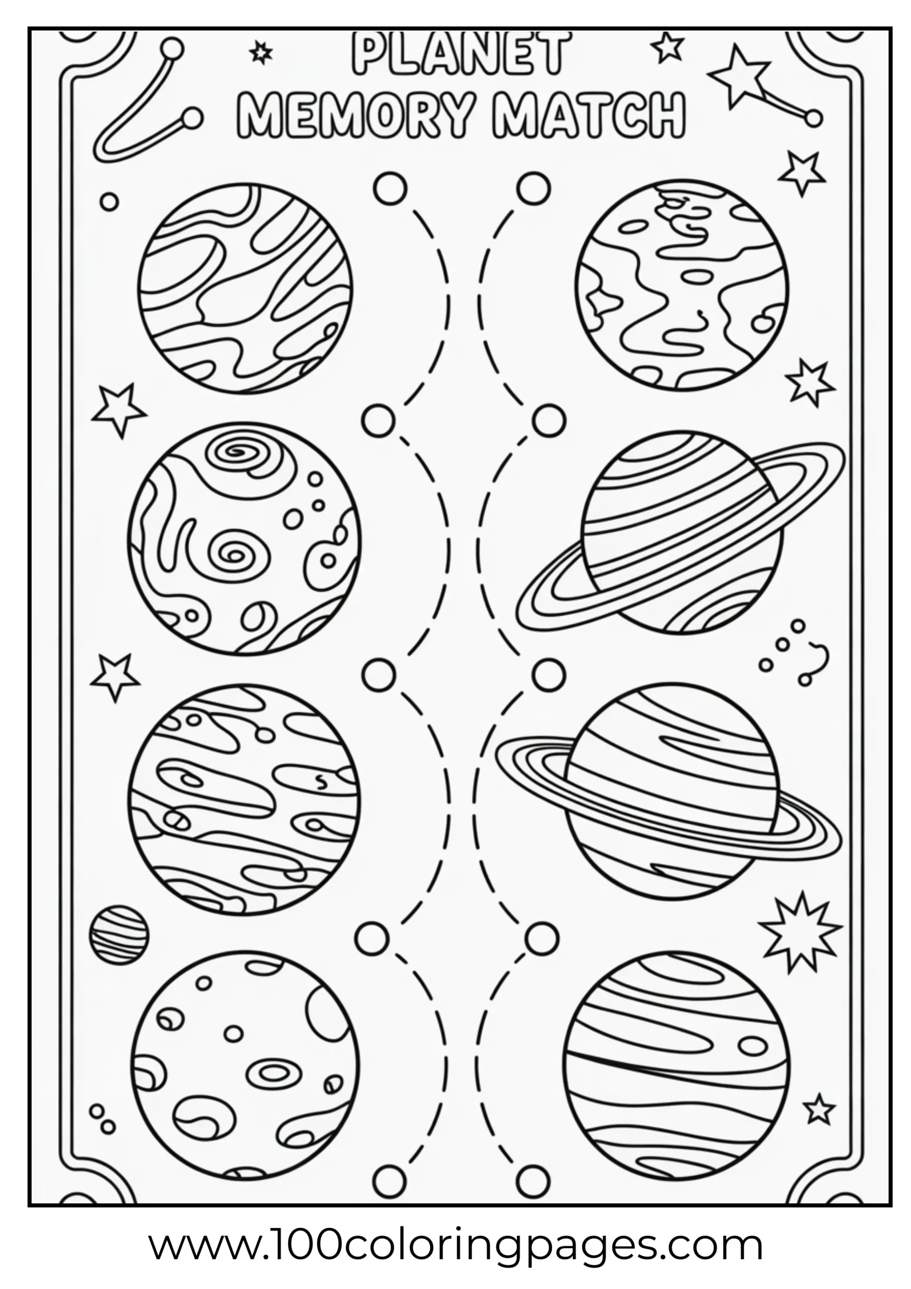 Planet memory match coloring page