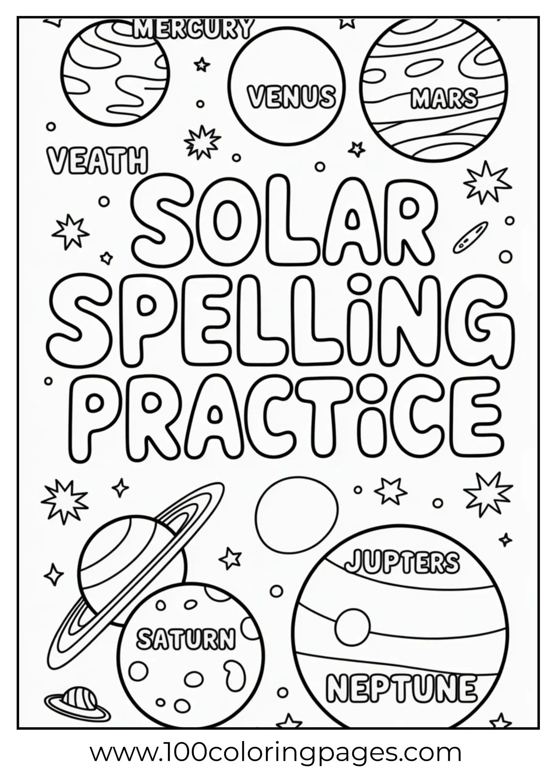 Traceable planet names coloring page