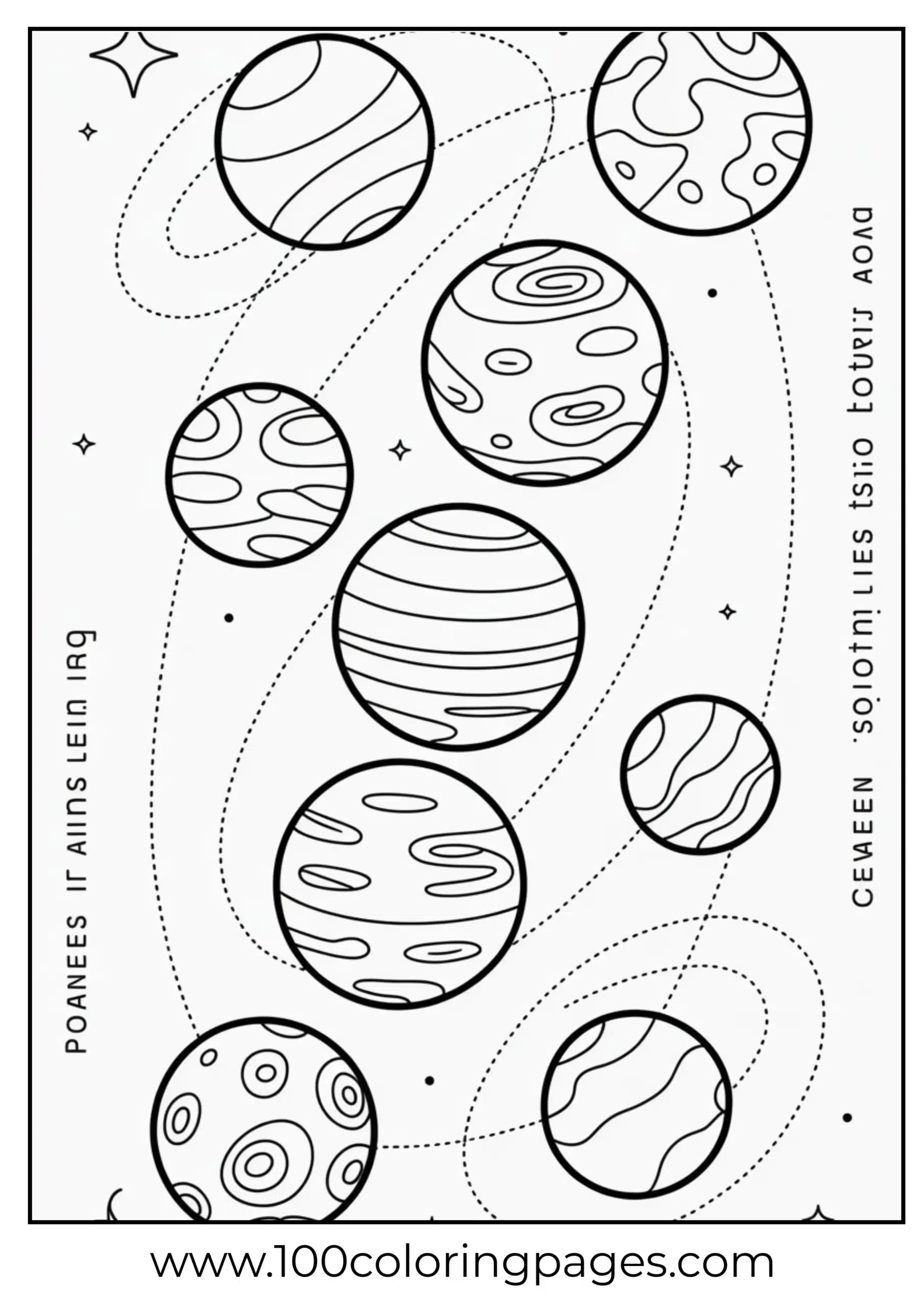 Aligned planets coloring page