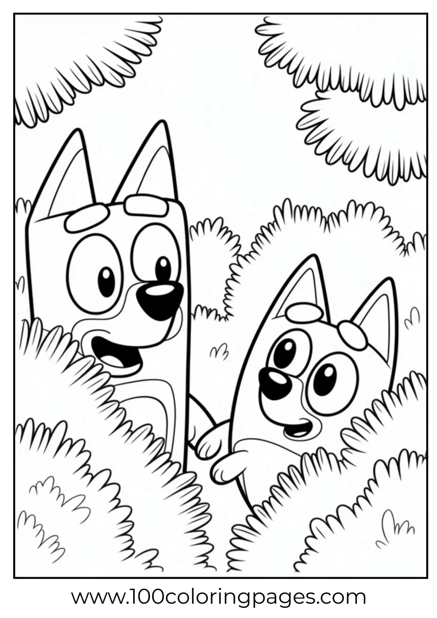 Two cartoon puppies playing in a grassy park