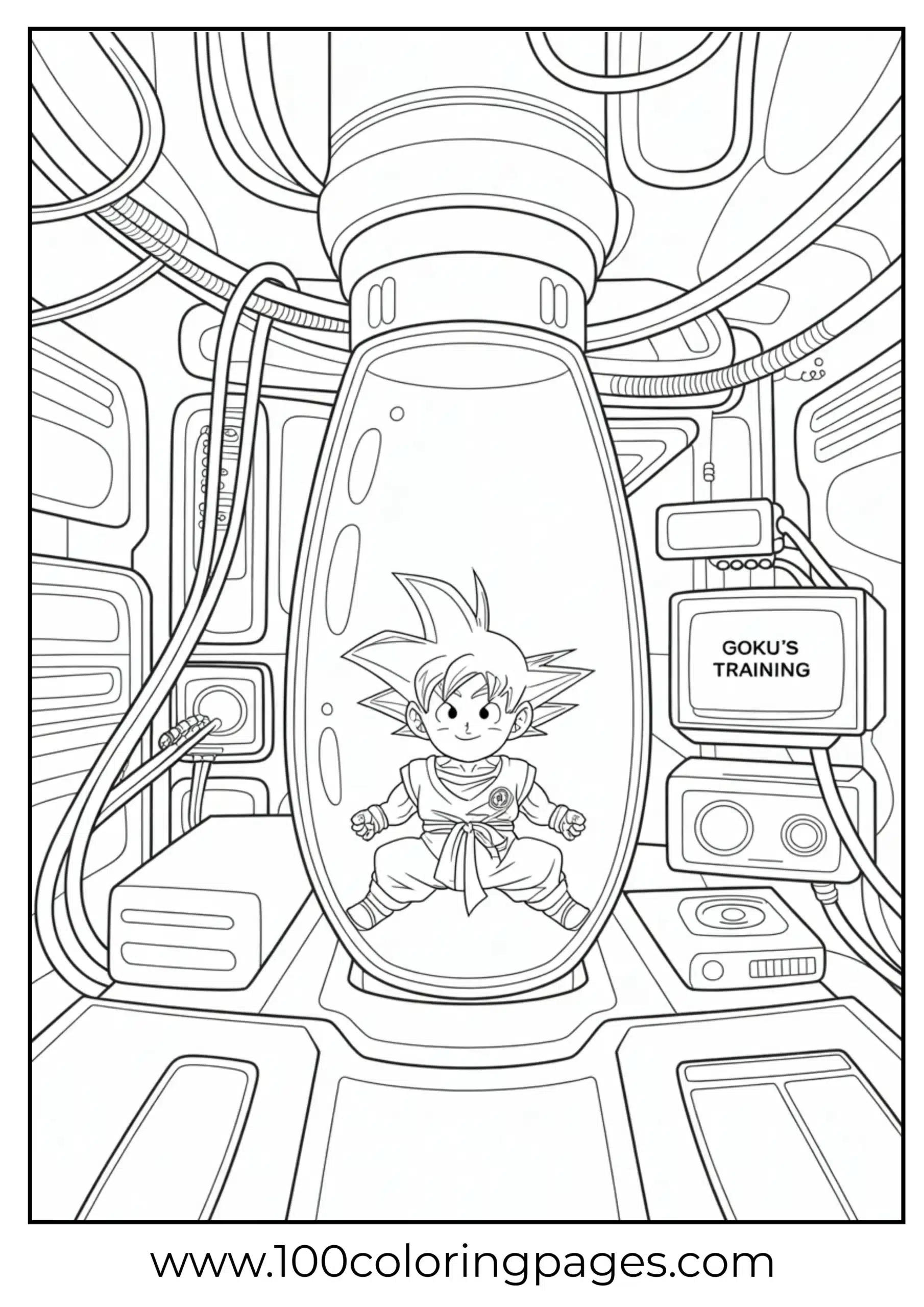 Goku in training pod coloring page