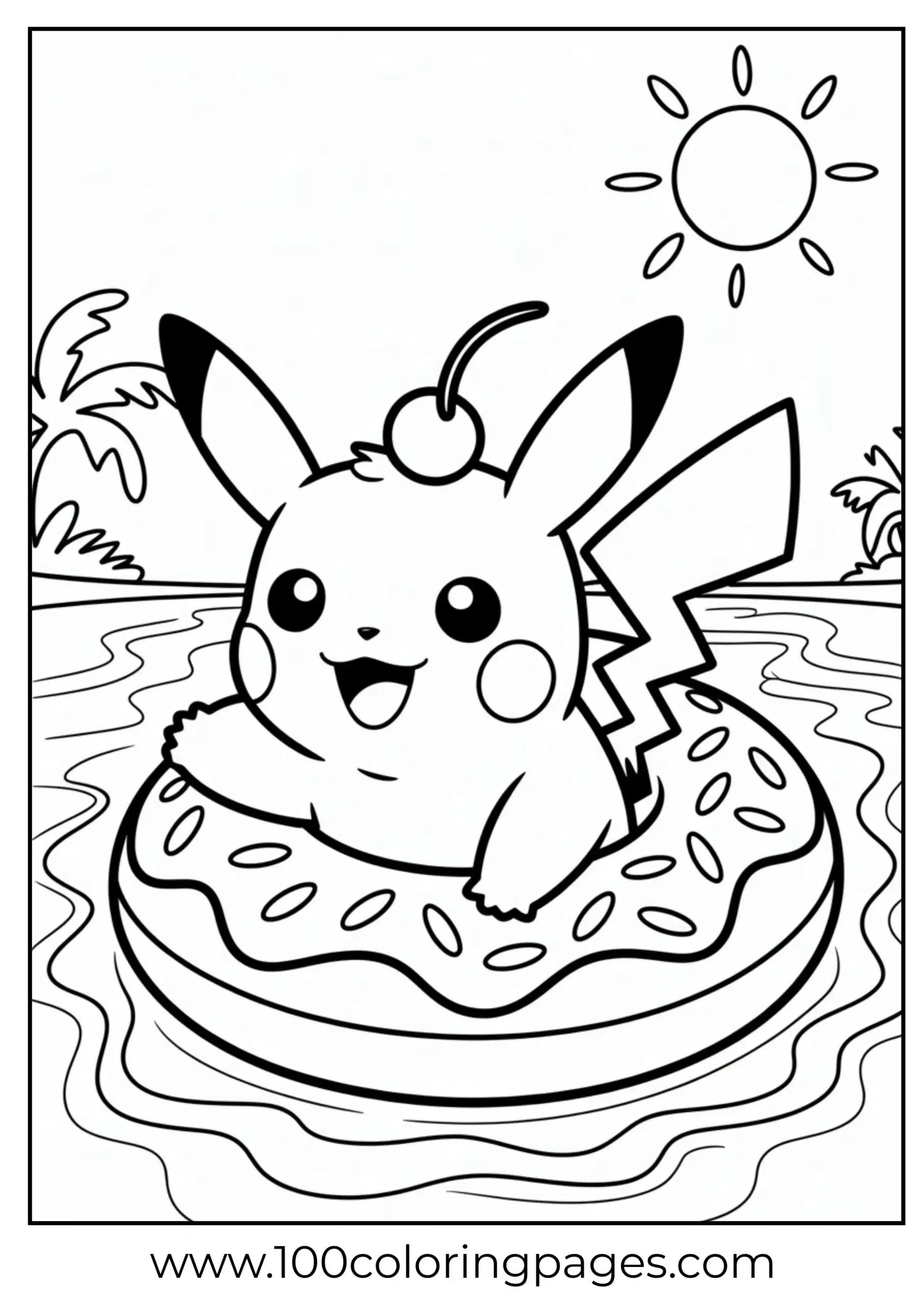 Pikachu relaxing on pool float