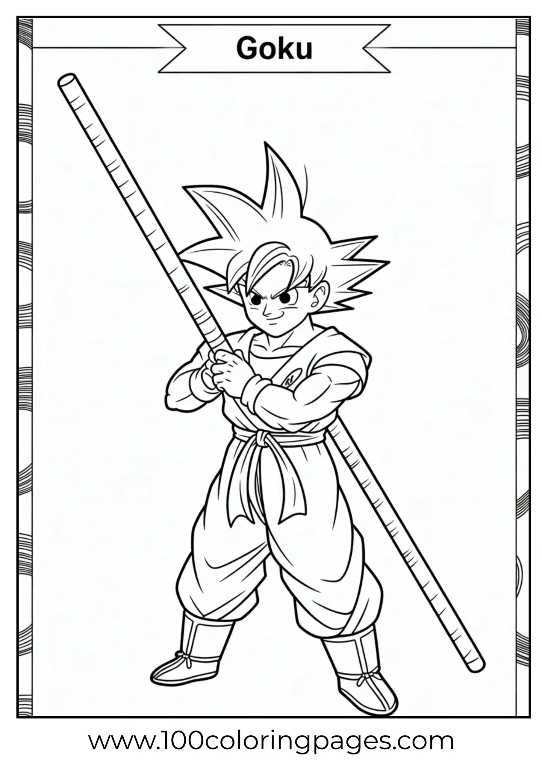 Goku with Power Pole standing coloring page