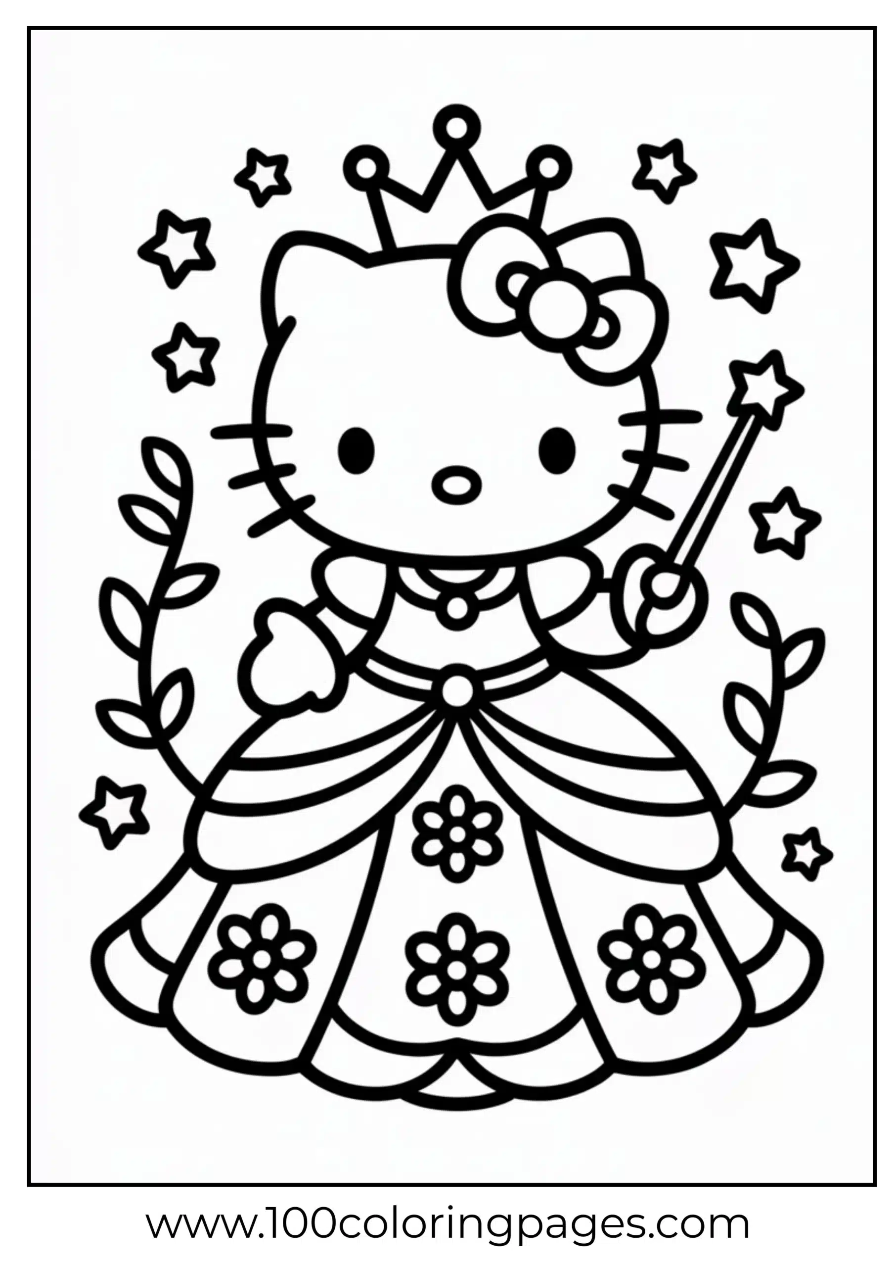Hello Kitty as princess coloring page