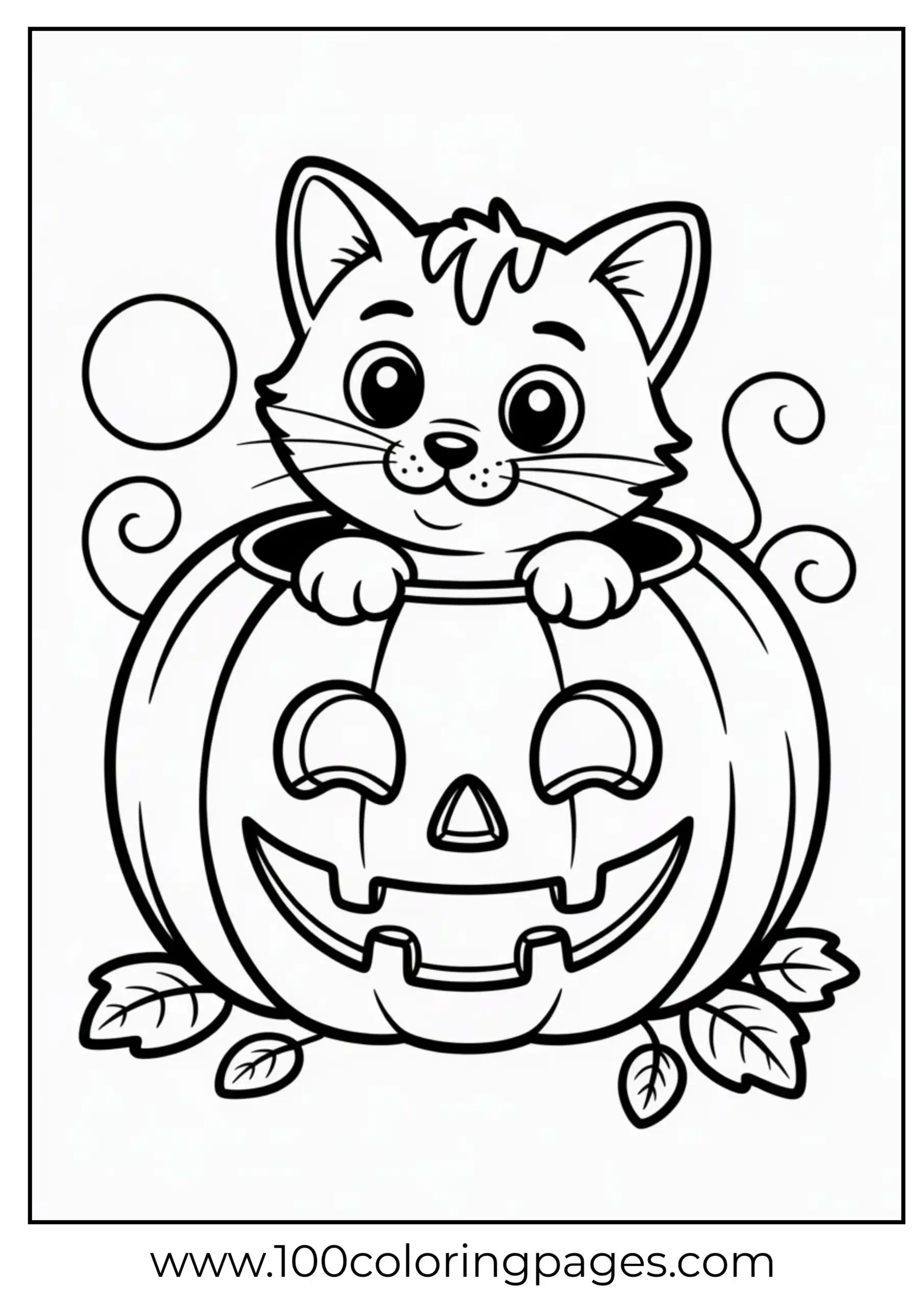 Kitten in pumpkin coloring page