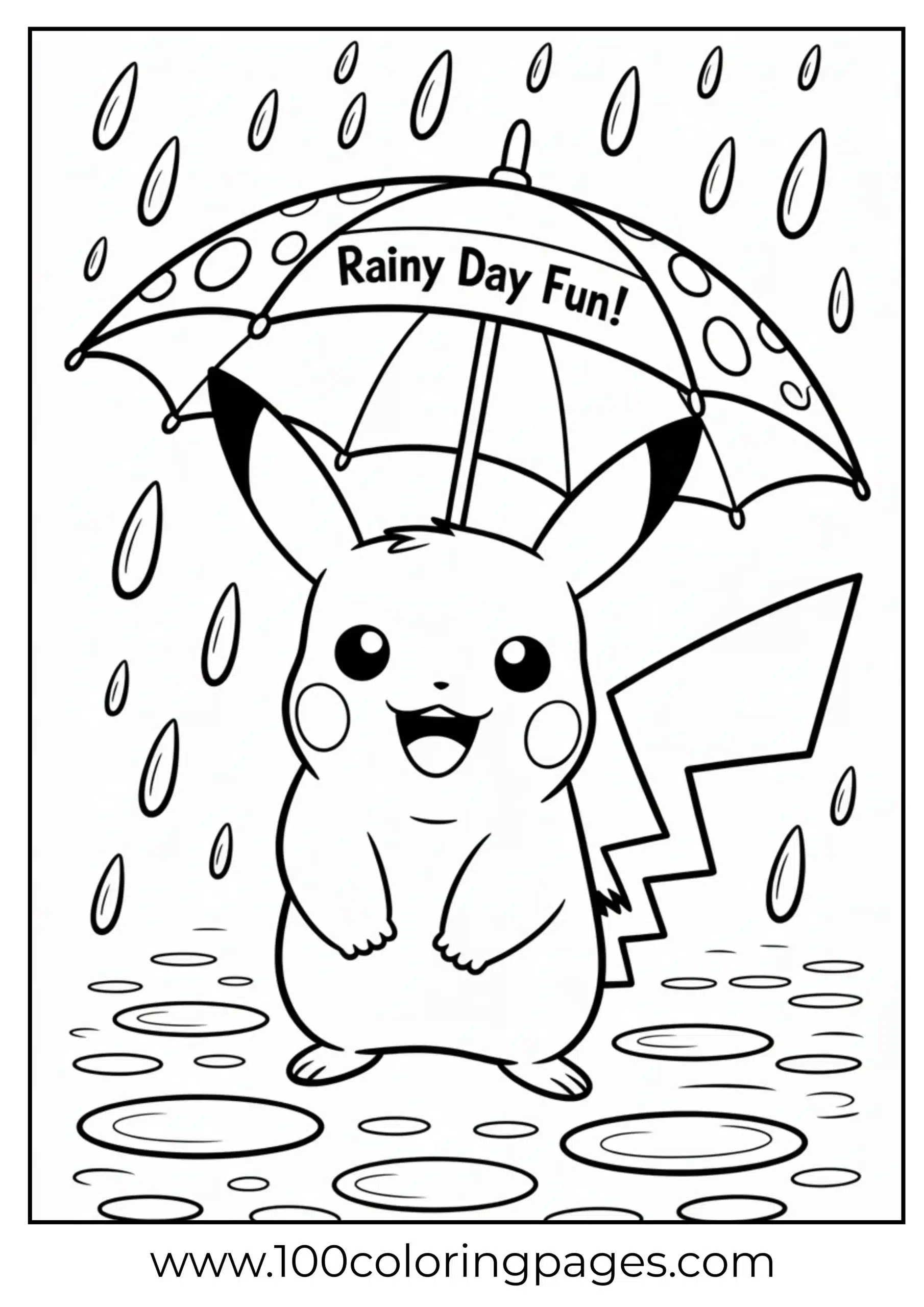 Pikachu with umbrella standing in rain