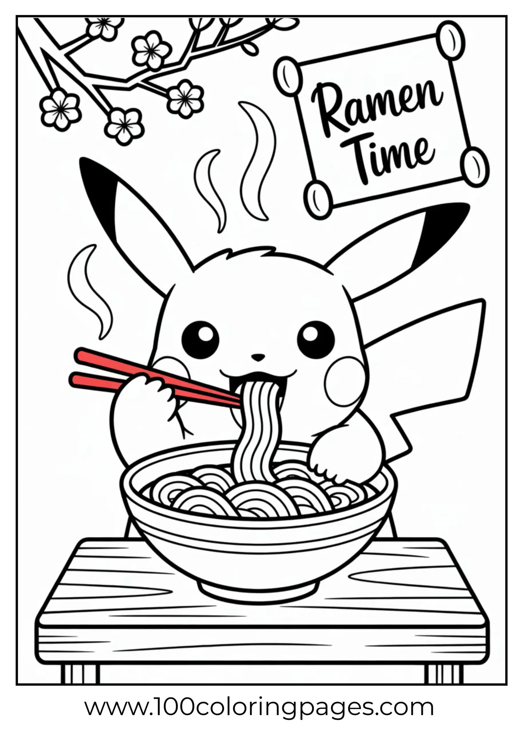 Pikachu slurping noodles from bowl