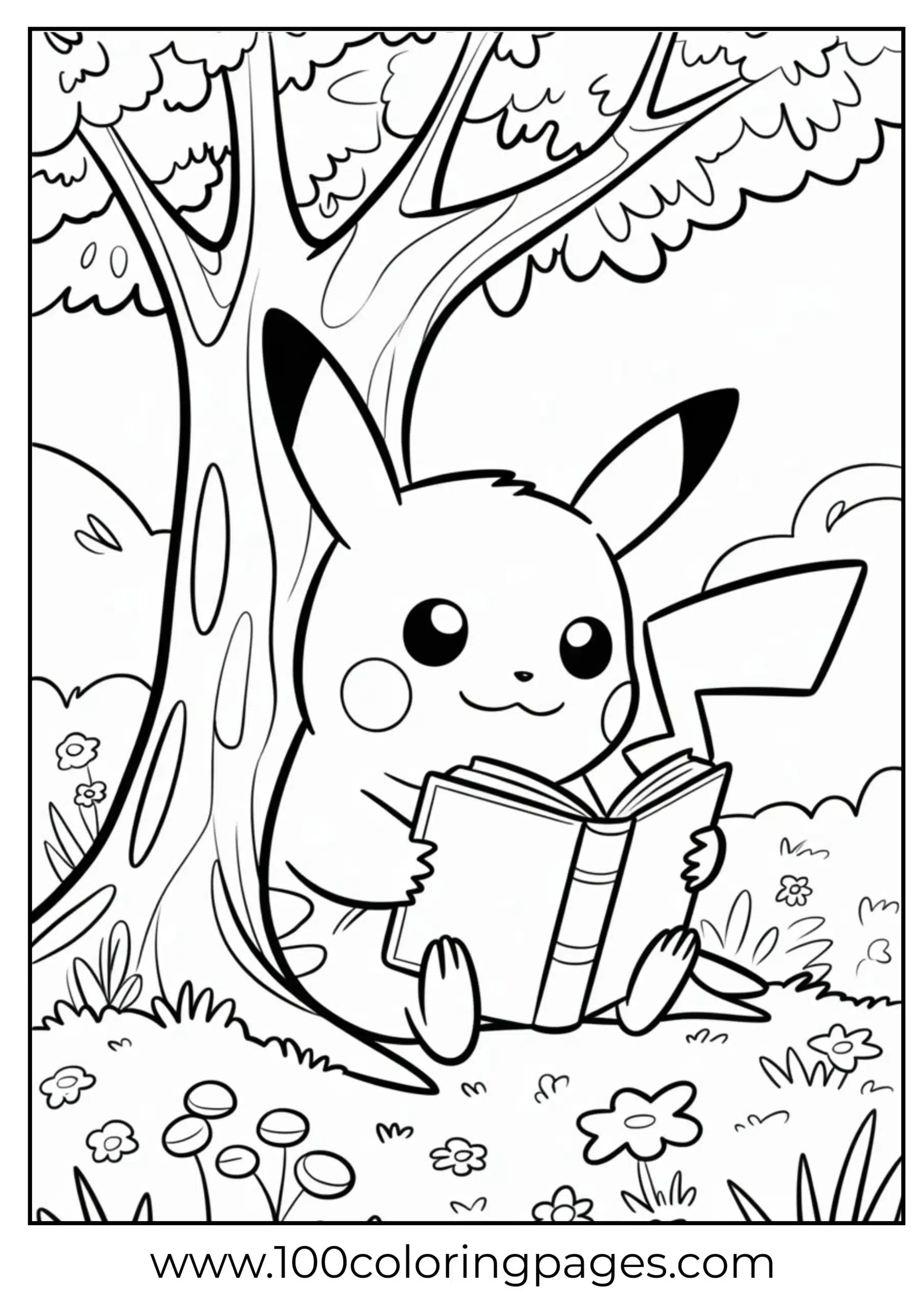 Pikachu reading under tree quietly