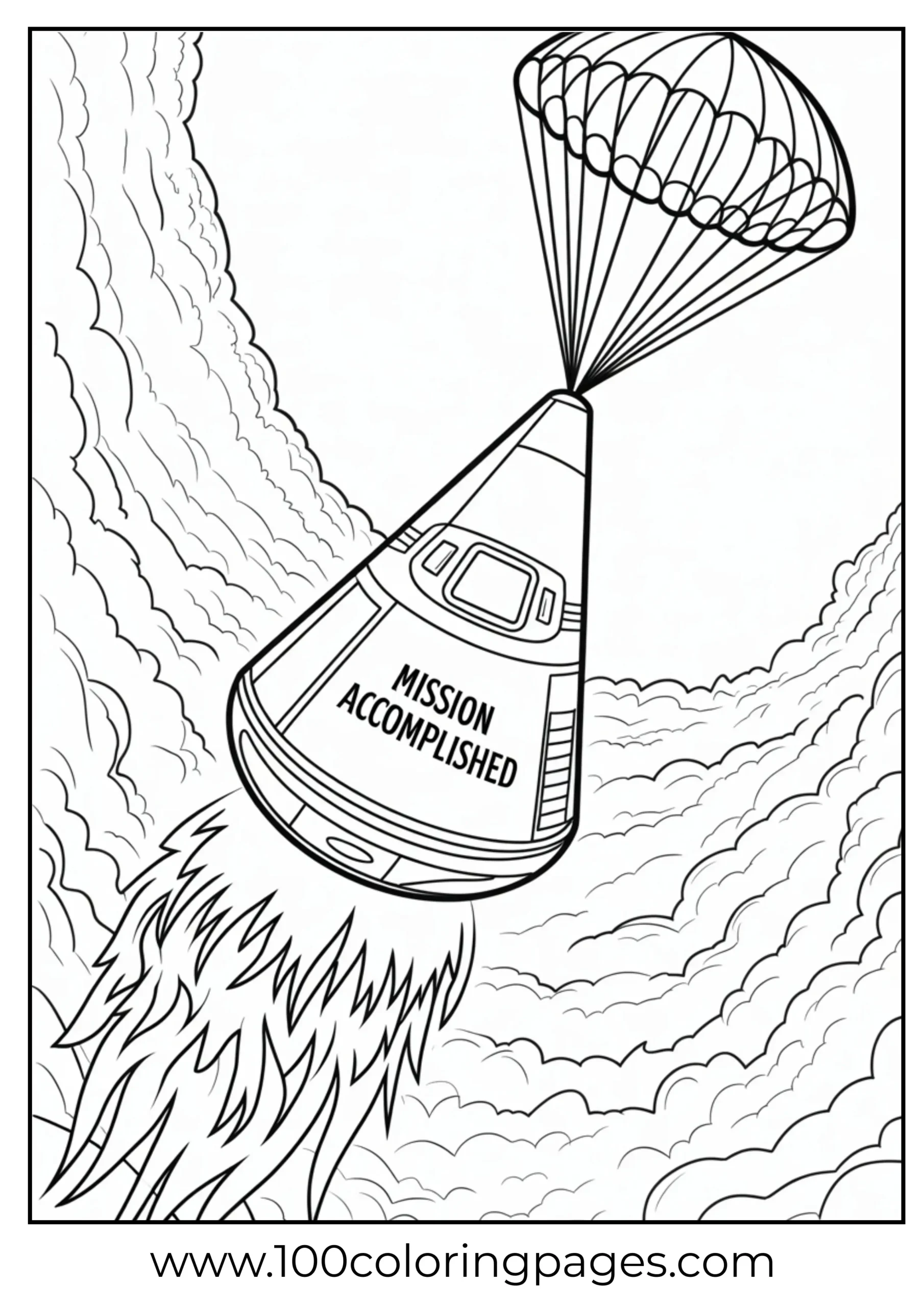 Space capsule landing coloring page