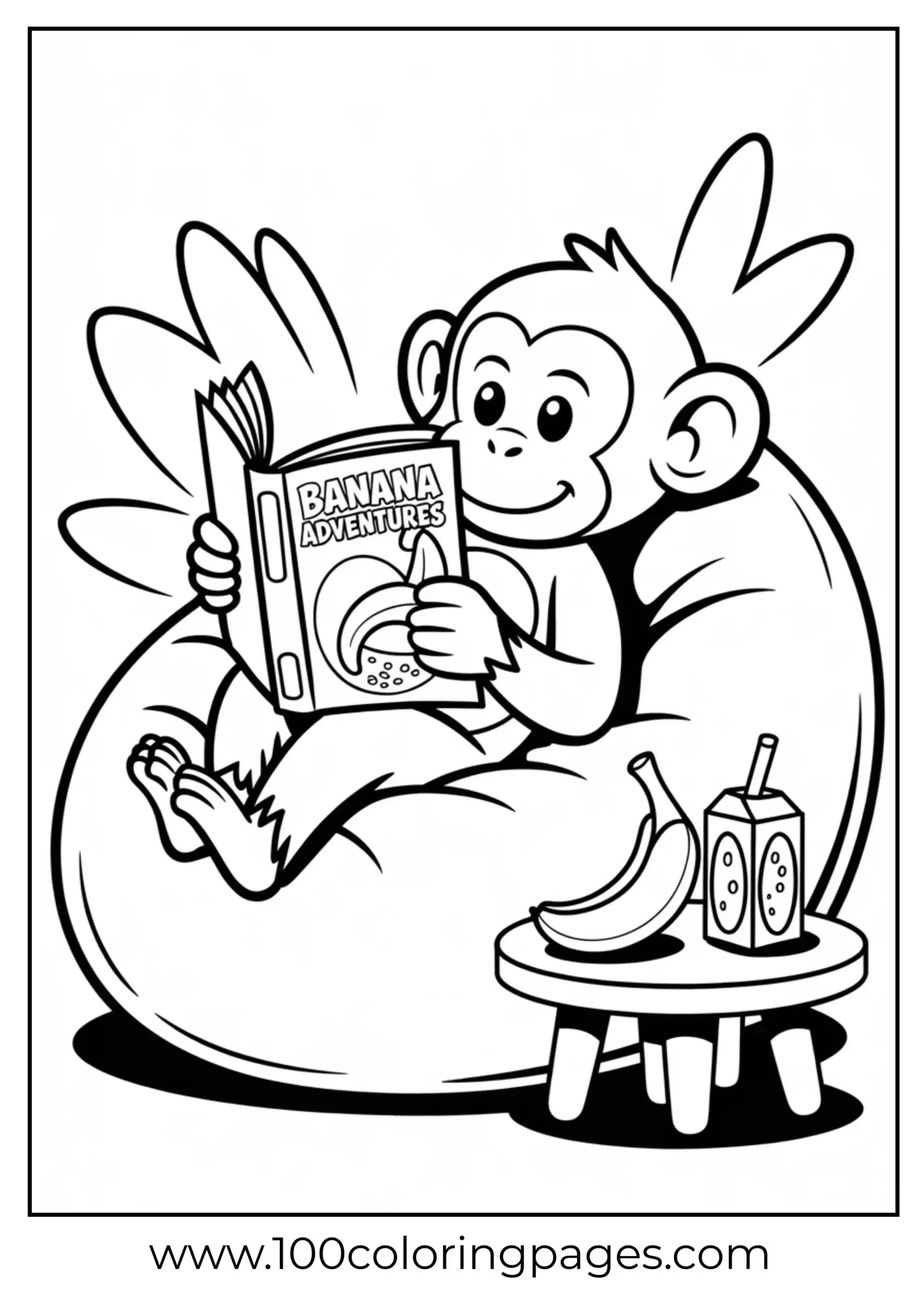 Monkey reading comic in beanbag coloring page