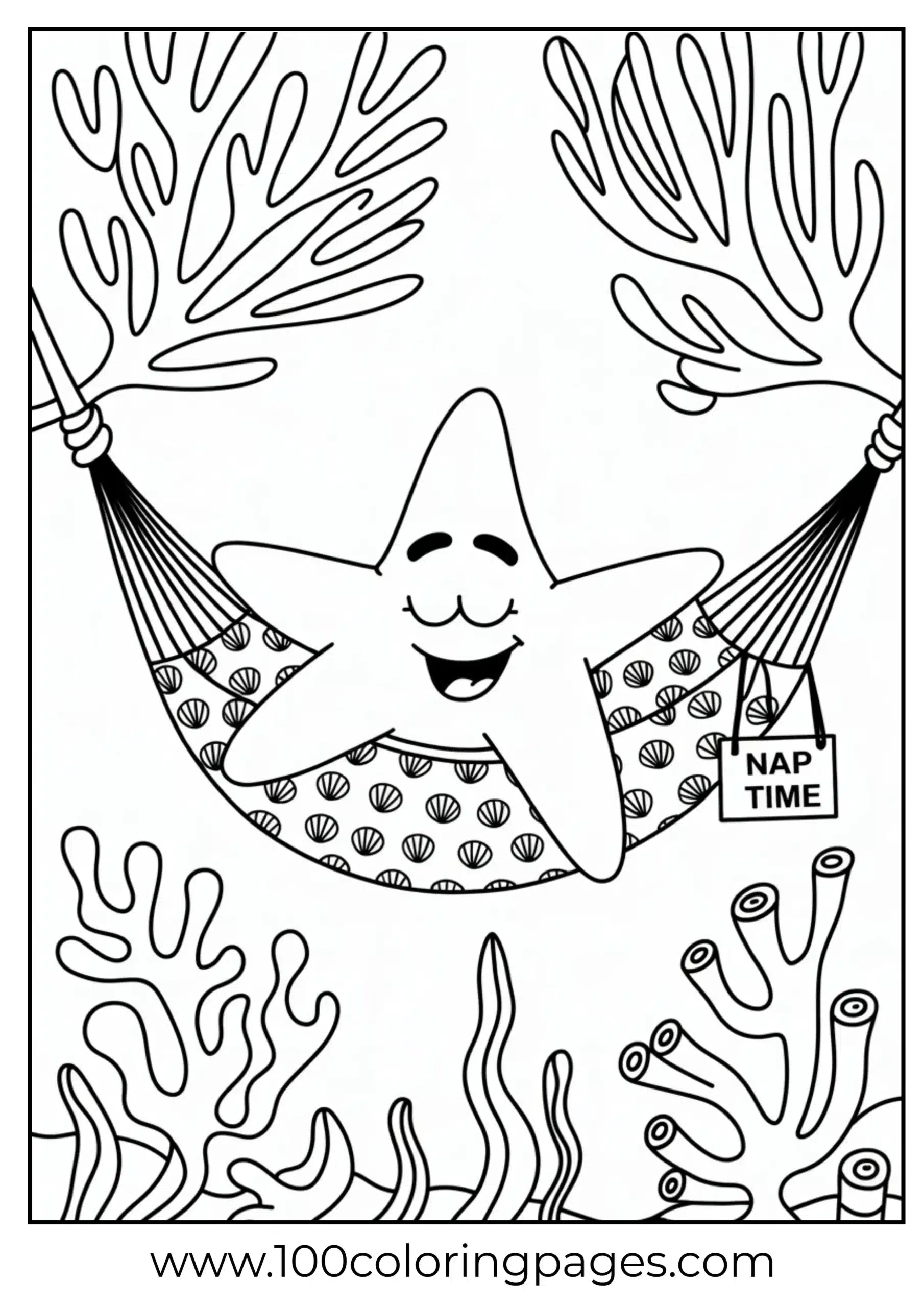 Patrick lounging on coral hammock for coloring