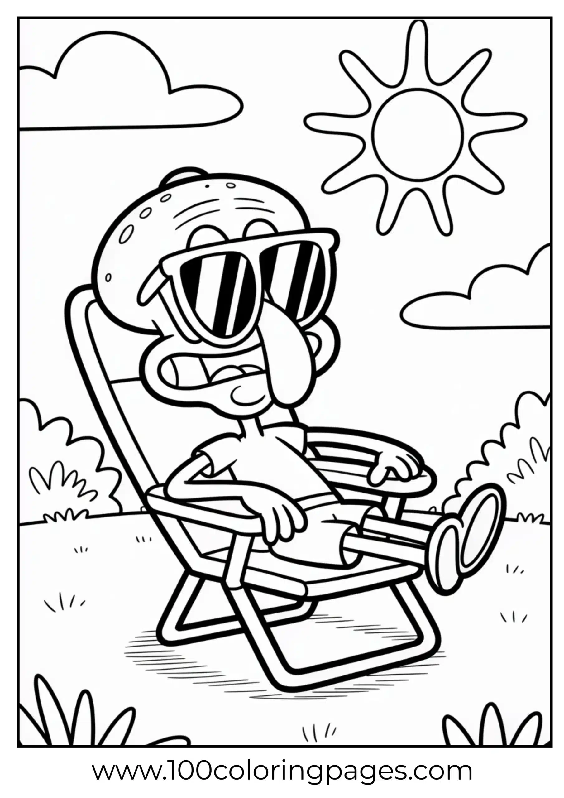 Squidward lounging with sunglasses for coloring
