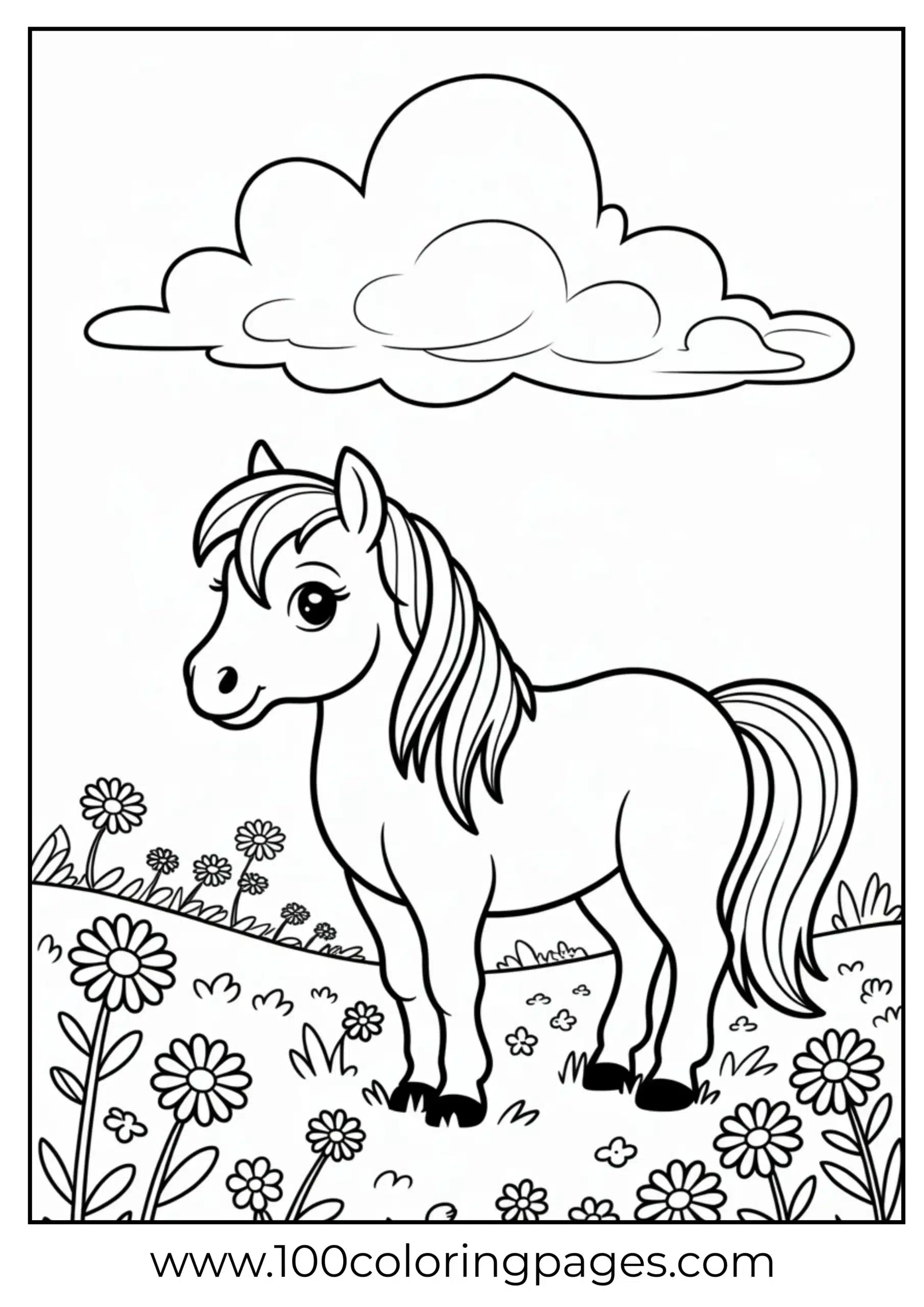 Cute pony with ribbon in mane coloring page