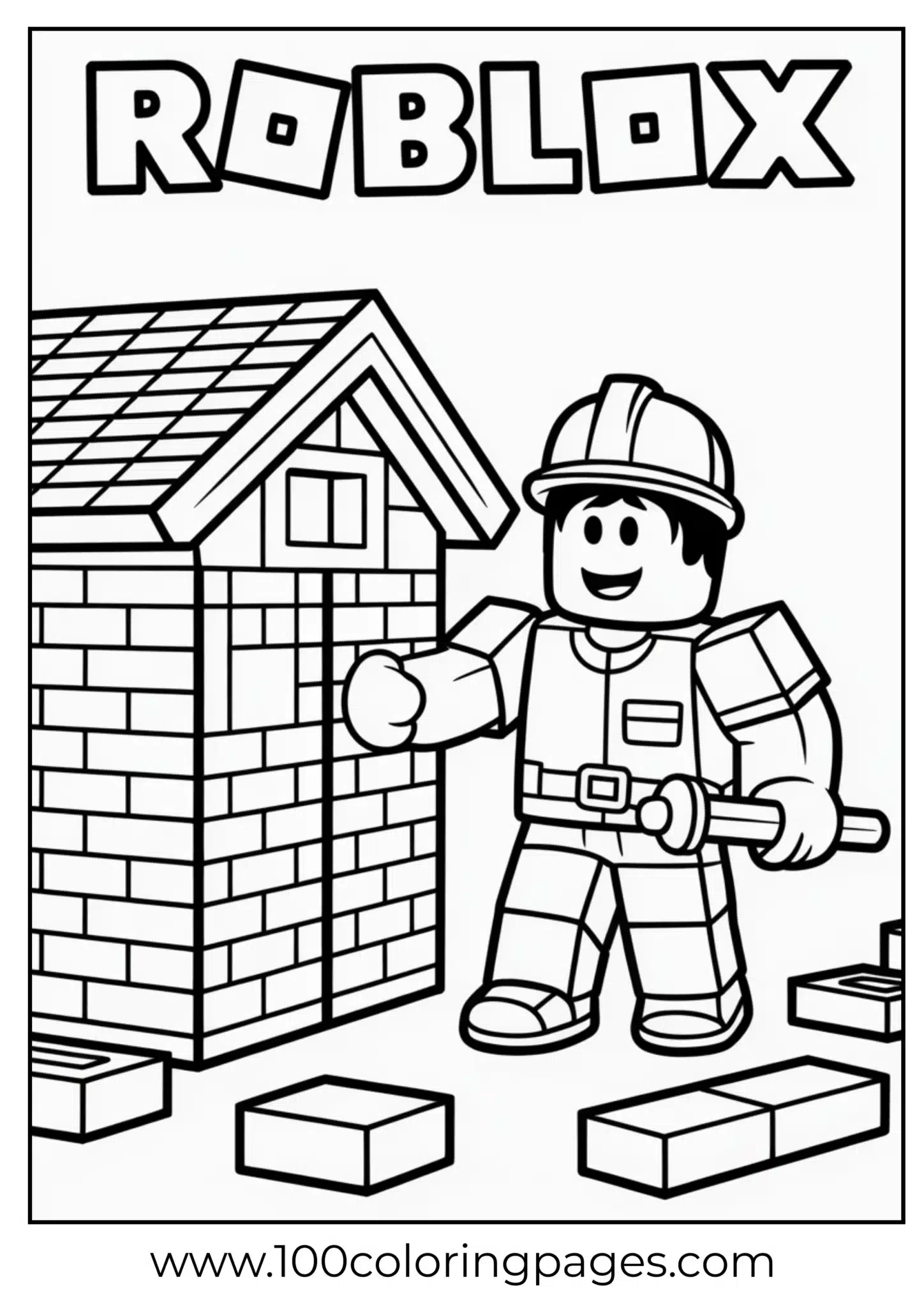 Roblox character building a brick house