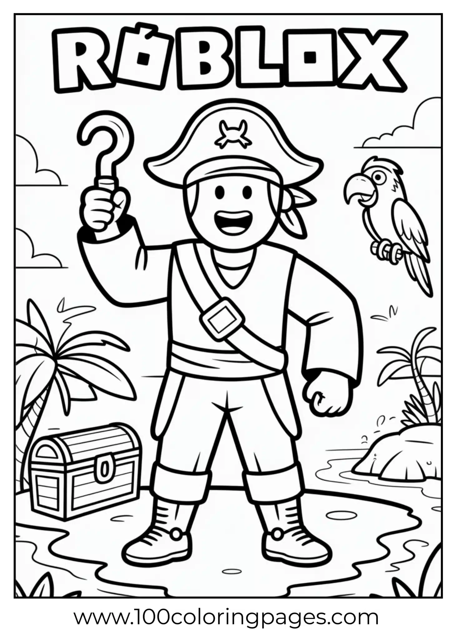 Roblox pirate with a hook and parrot coloring page