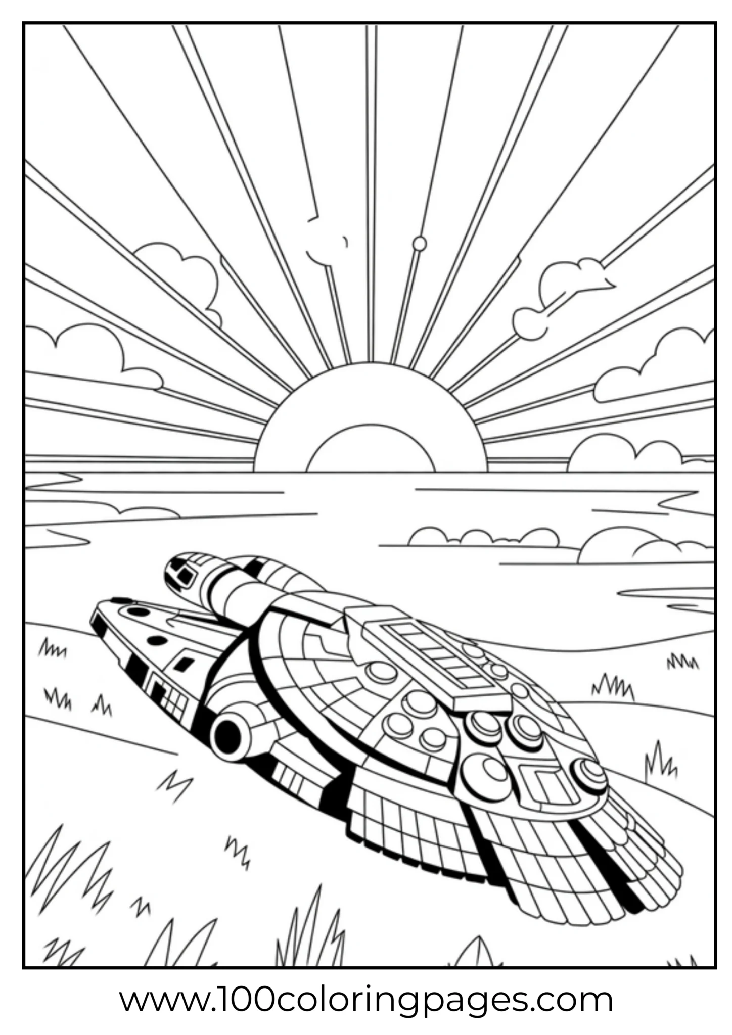 Robot turtle on a grassy field with sunrise and clouds