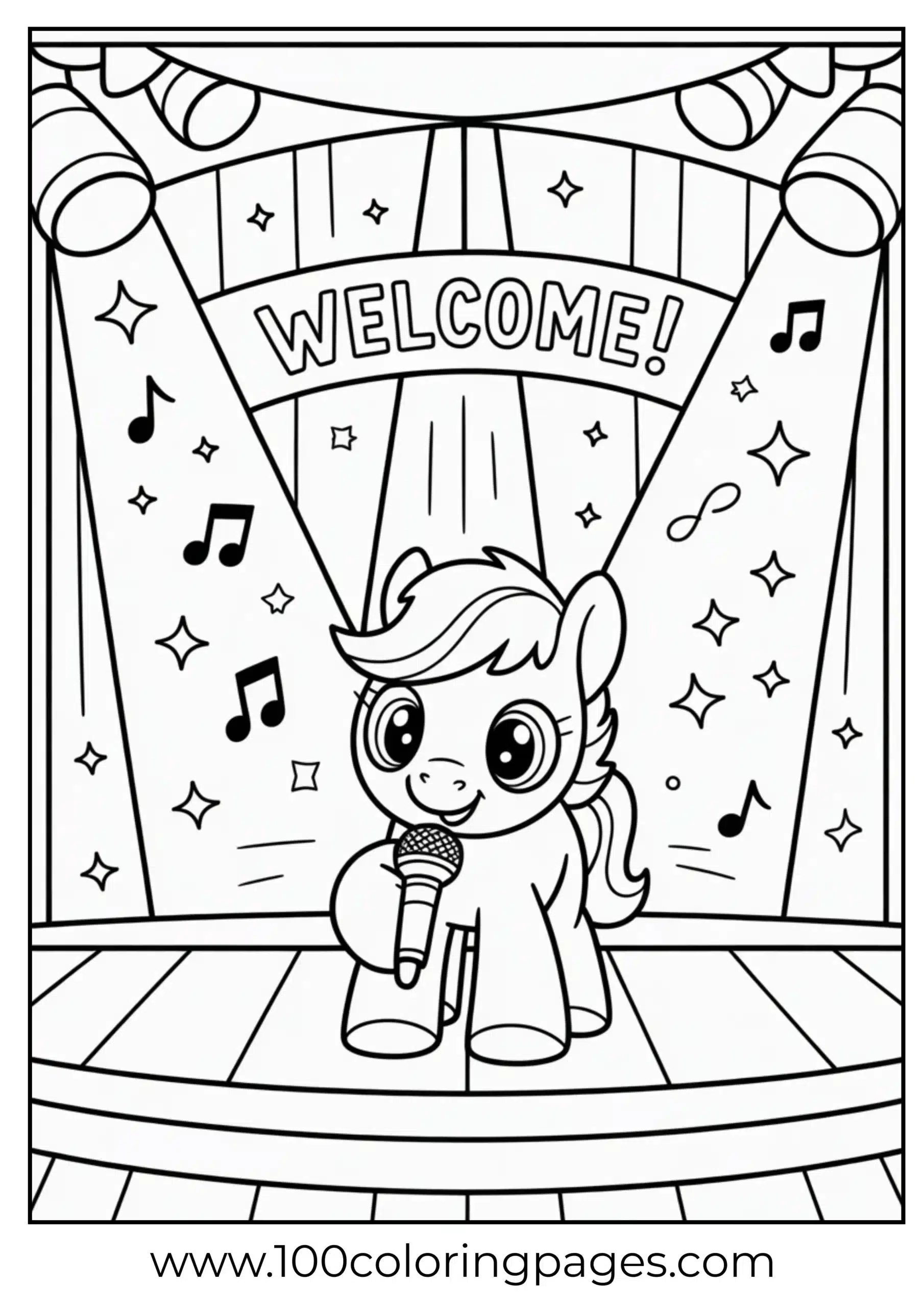 Pony singing on stage with microphone