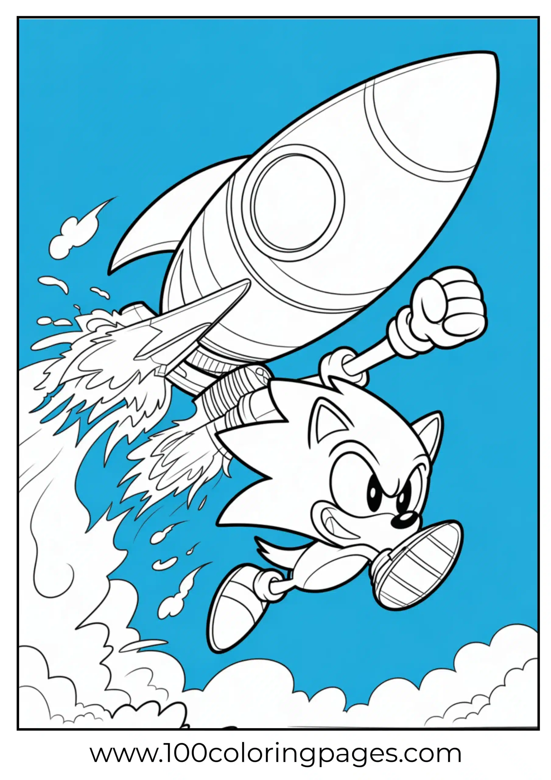 Sonic flying with rocket pack coloring page
