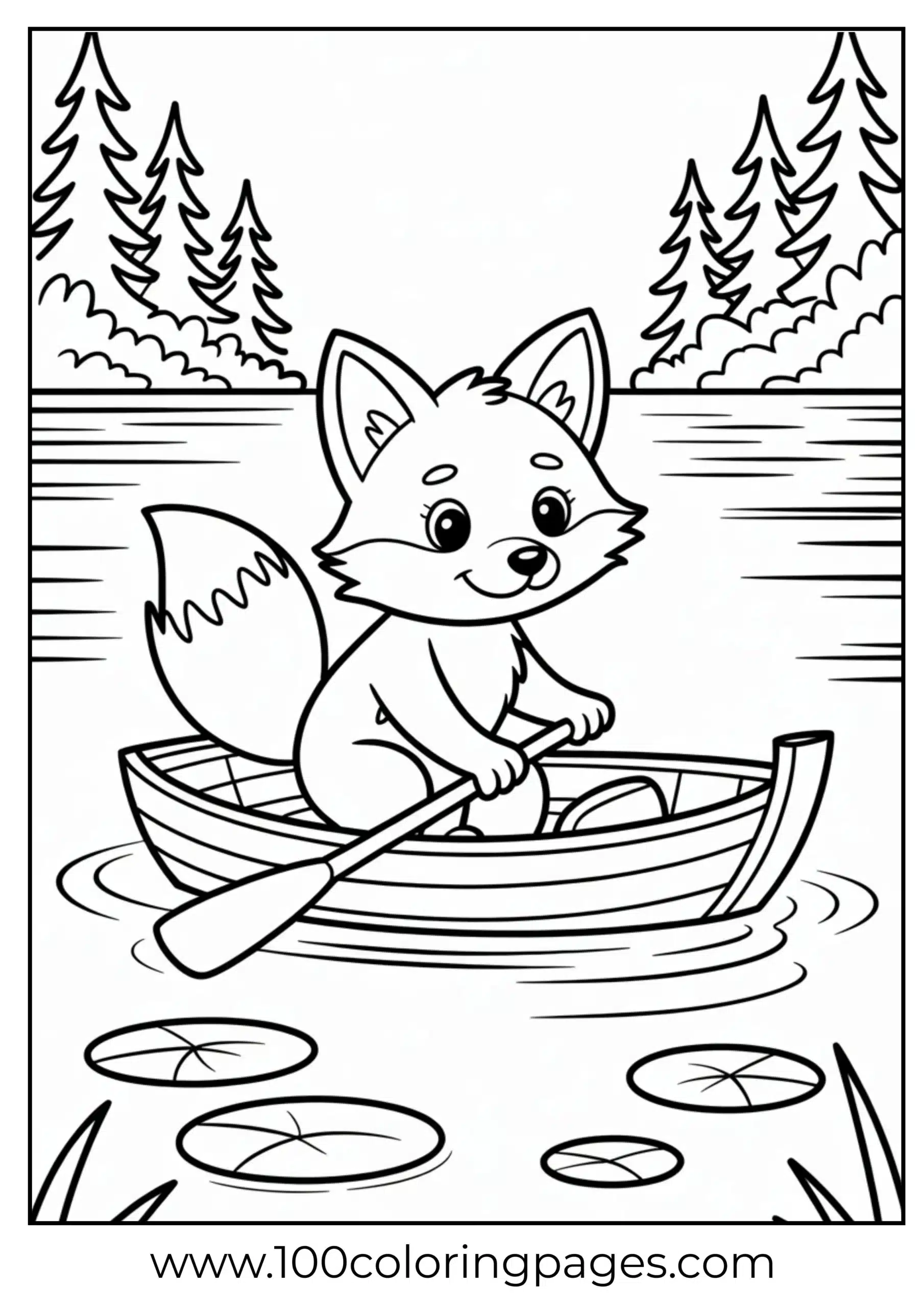 Fox rowing on peaceful lake with reflections