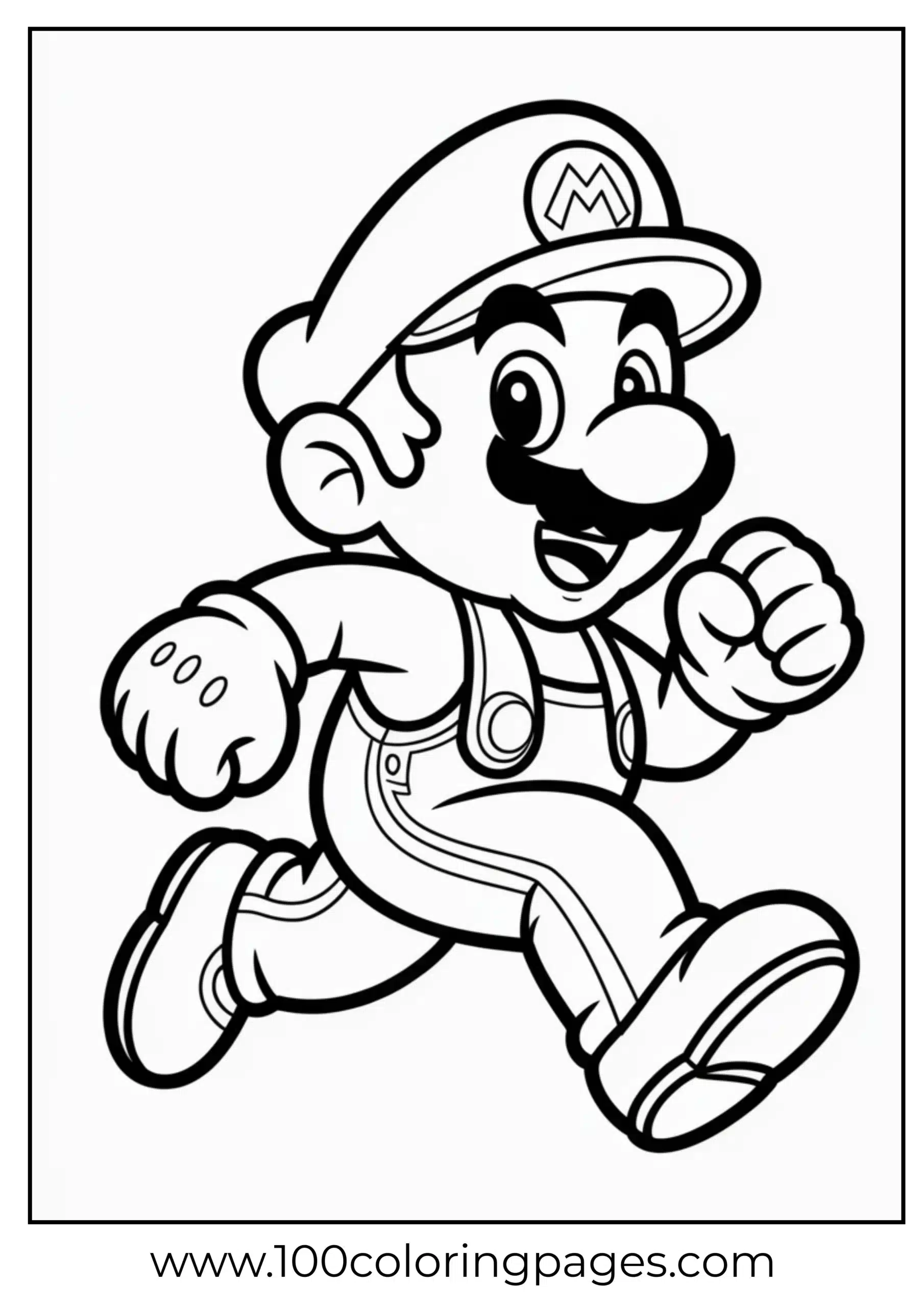Mario running forward in a black-and-white coloring page