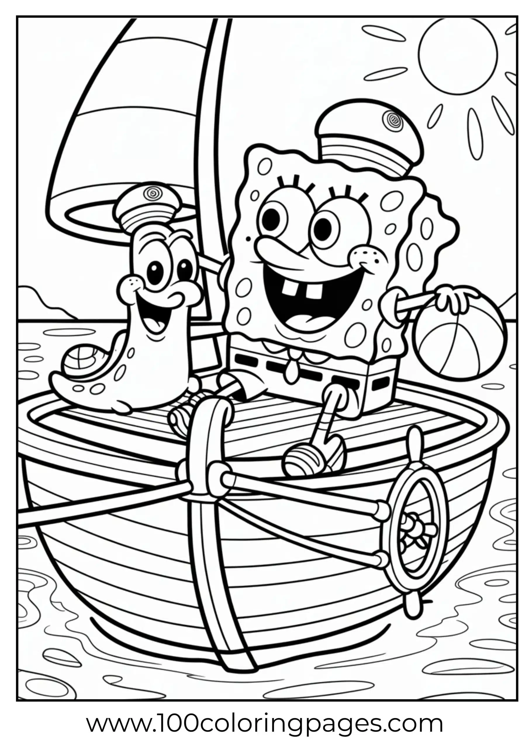 SpongeBob and Gary dressed as sailors on boat