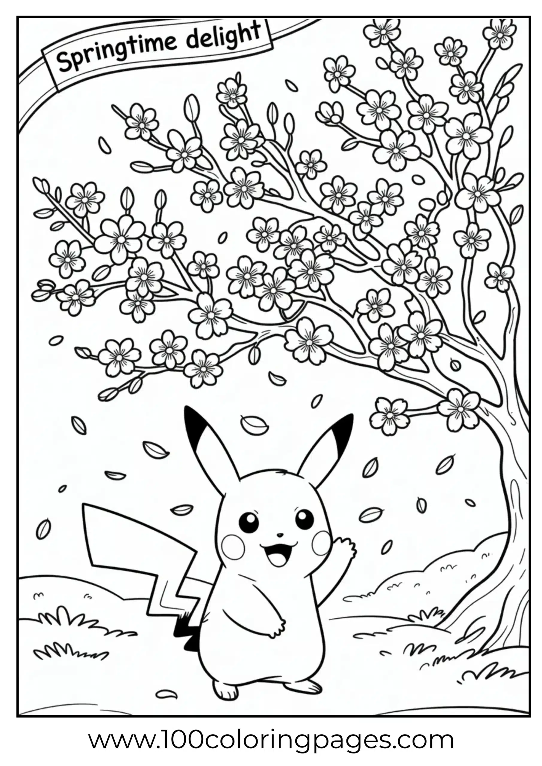 Pikachu under cherry blossom tree