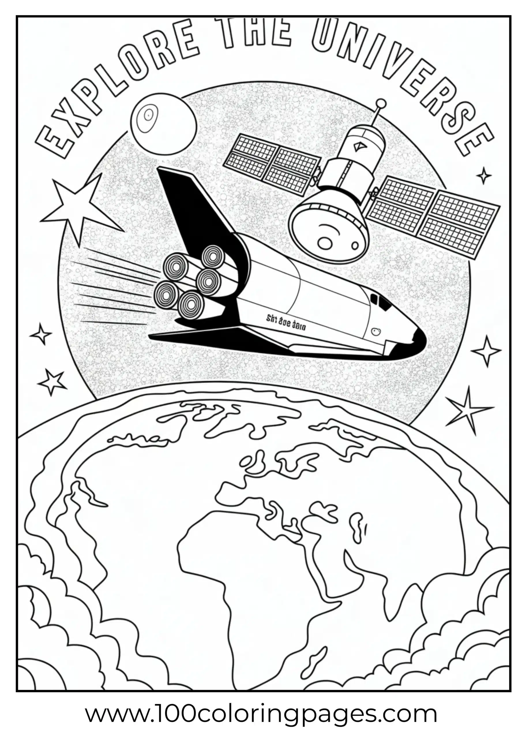 Space shuttle deploying satellite coloring page