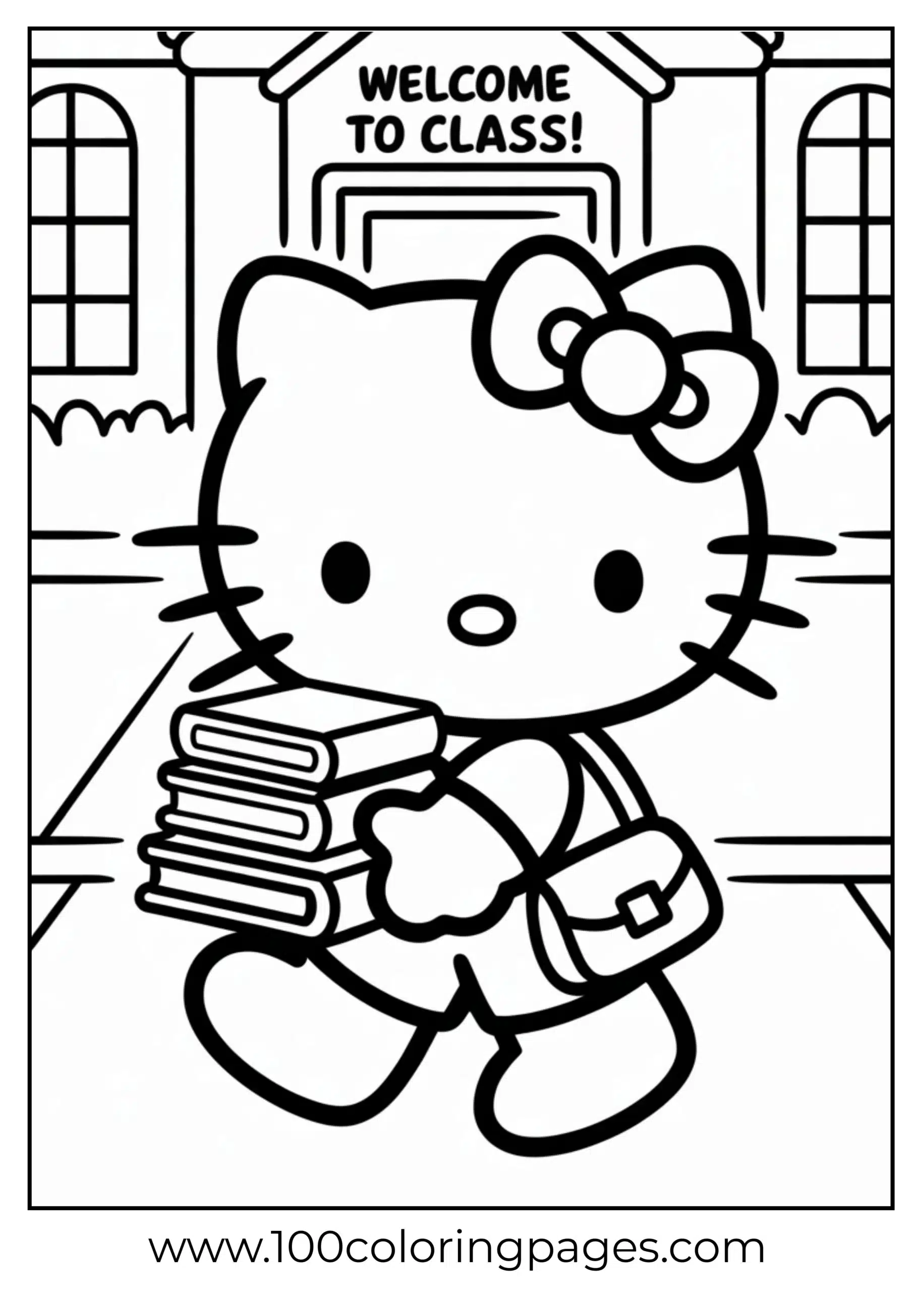 Hello Kitty going to school coloring page