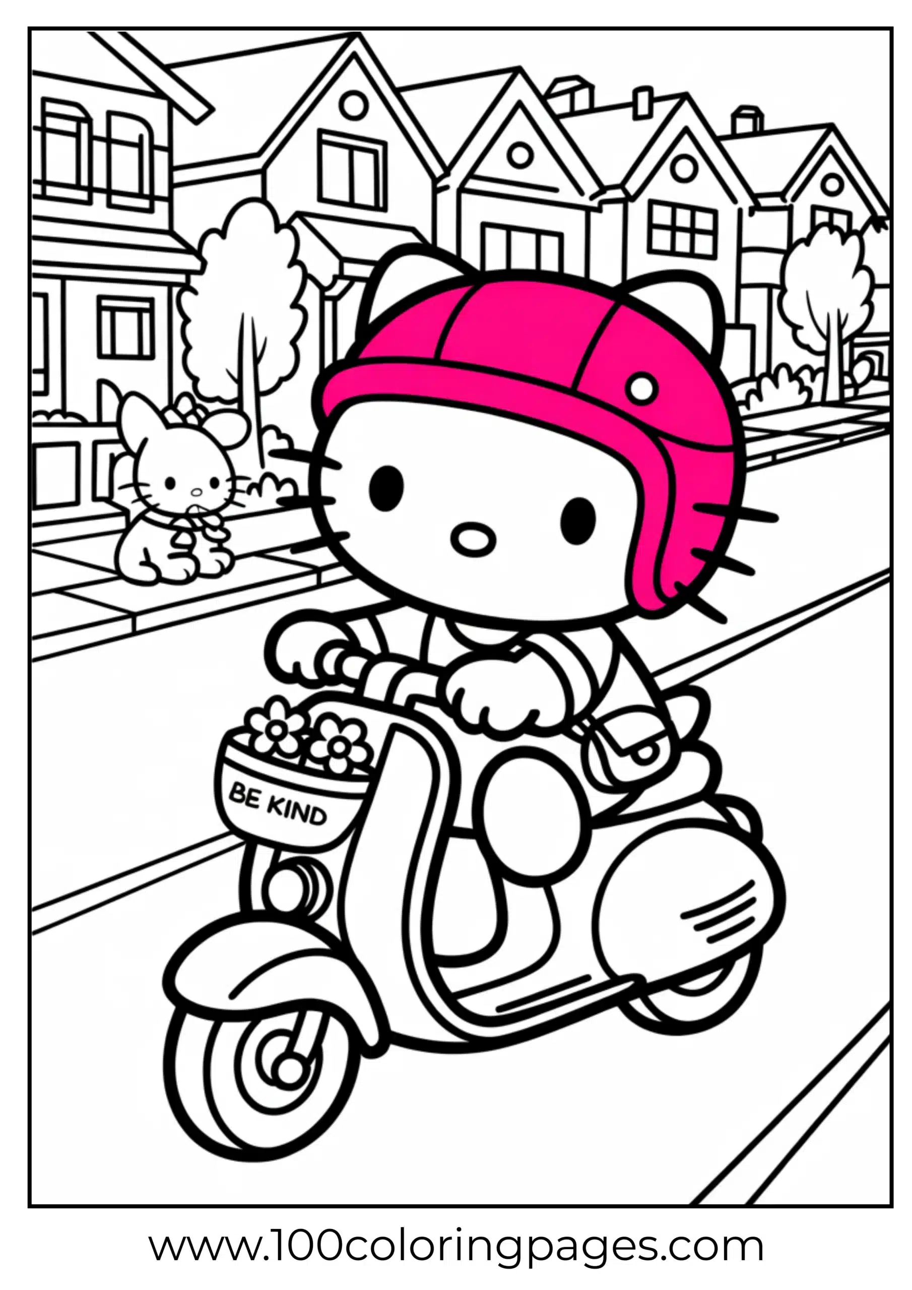 Hello Kitty riding scooter coloring page